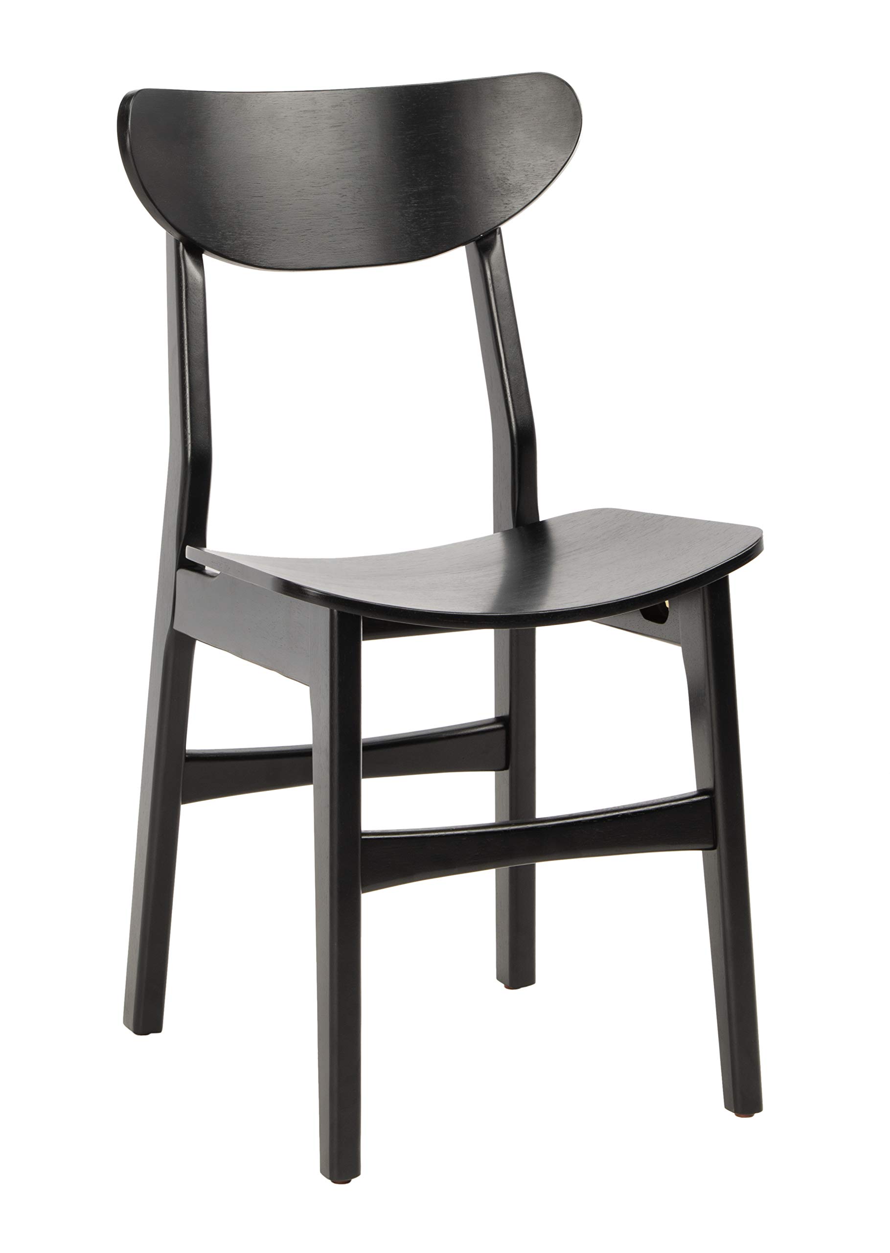Safavieh Lucca Retro Black Wood Dining Chairs - Set of 2 for Kitchen, Dining Room & Breakfast Nook - Mid Century Modern Style Wooden Chairs with Upholstered Seat