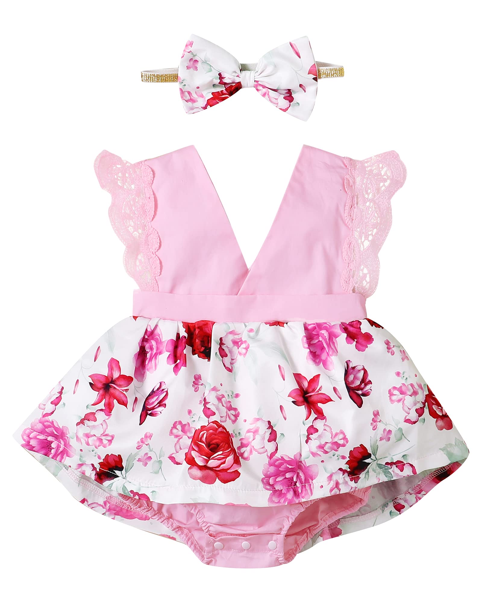 OLLUISNEO Newborn Baby Girl Summer Dress - Floral Short Sleeve Outfit for Infant Girls | Perfect for Photoshoots, Parties & Special Occasions
