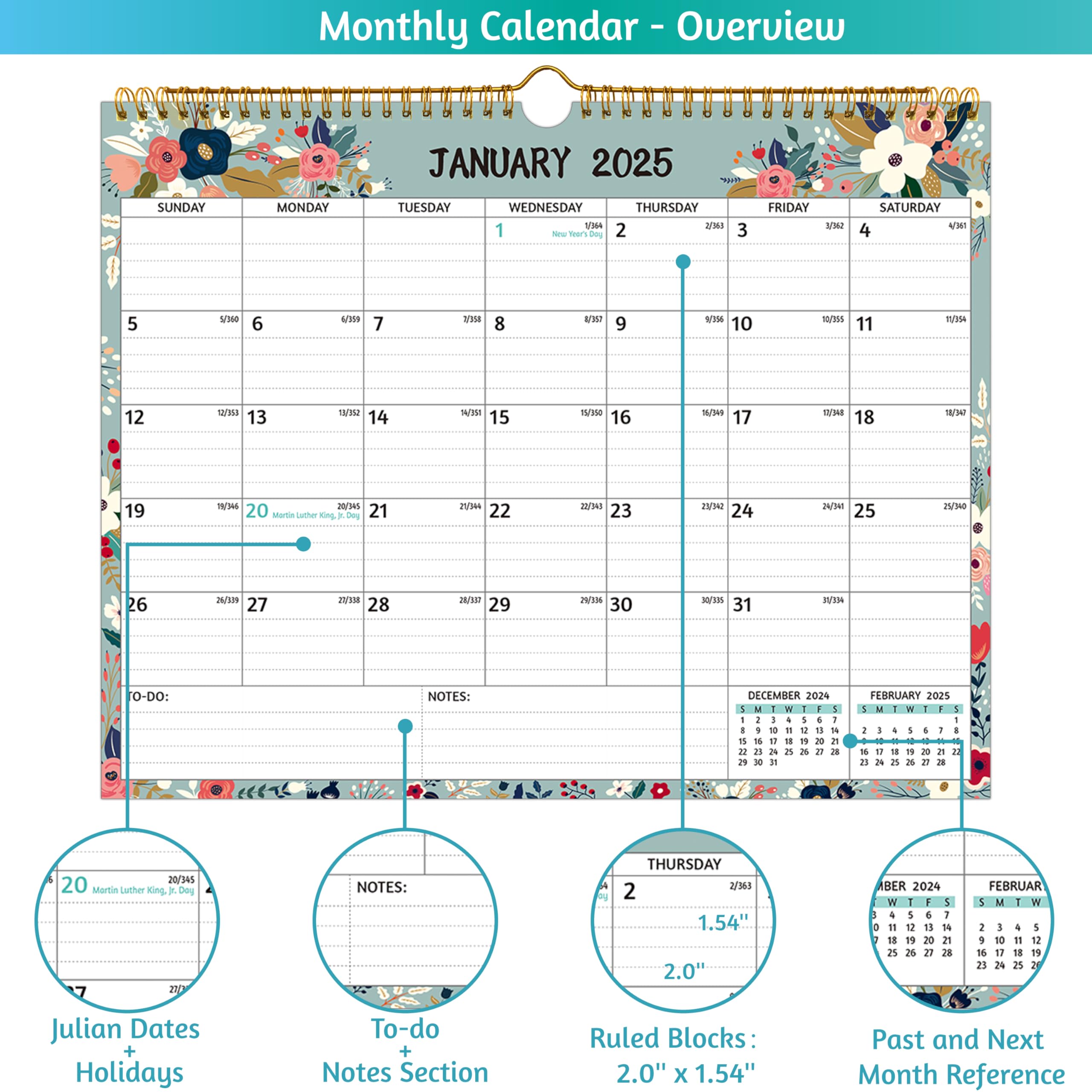 2025-2026 Wall Calendar - 2 Year Monthly Planner (14.57