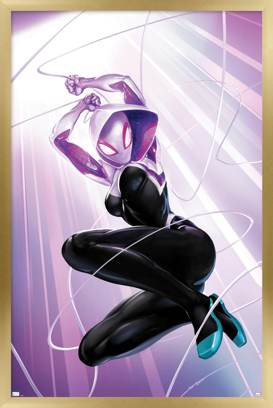 Trends International Marvel Comics Ghost Spider #1 Wall Poster - 34L x 22.4W Gold Framed Version | Superhero Room Decor, Comic Book Collectibles, Gift for Spider-Man Fans