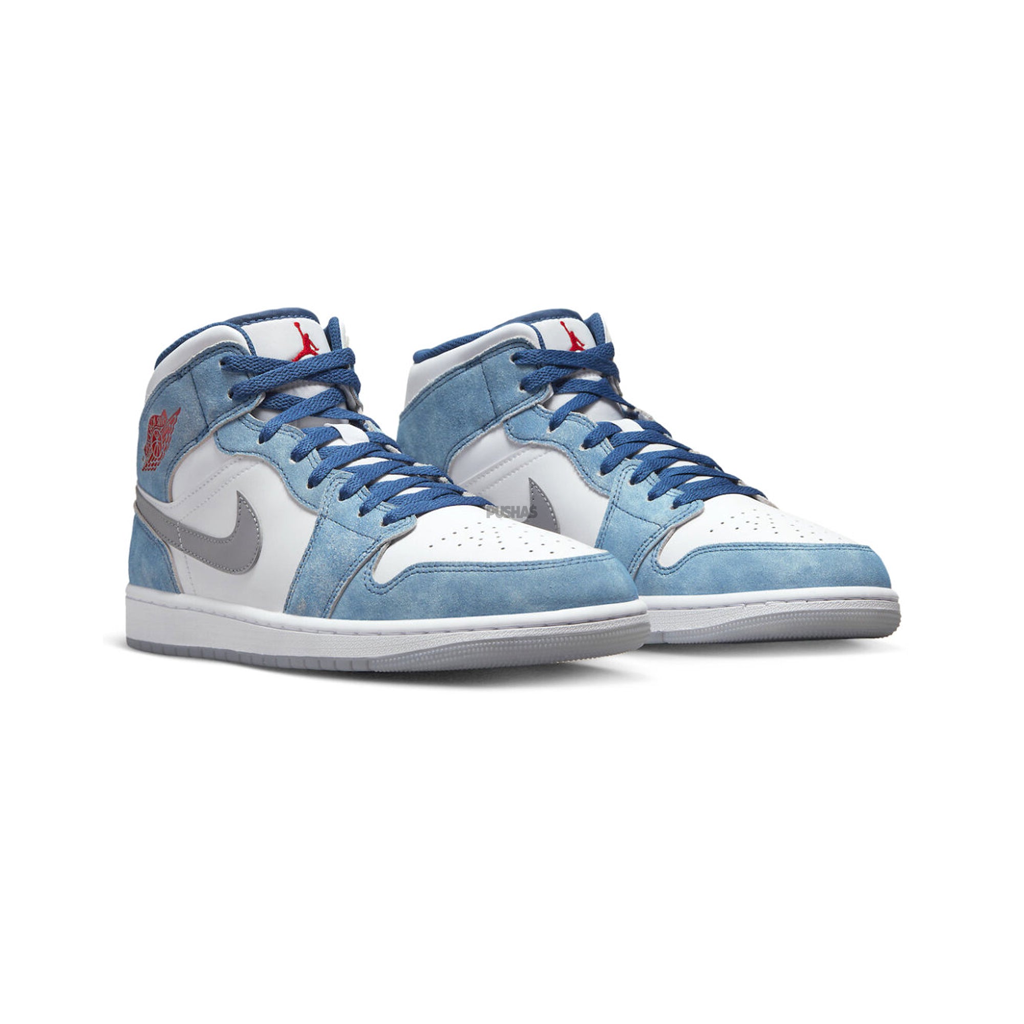Air Jordan 1 Mid 'French Blue Fire Red' Basketball Shoes (2022) - Men's Retro Sneakers for Casual Wear & Street Style Fashion