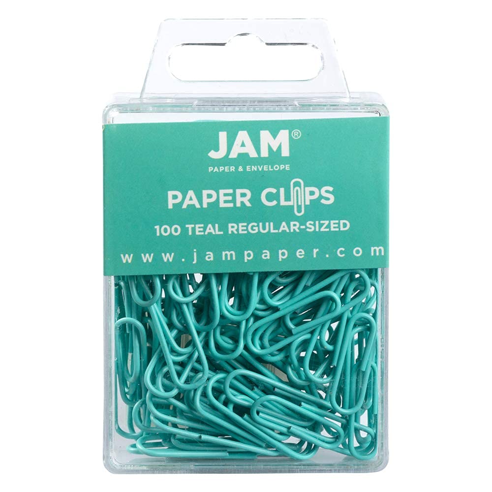 JAM Paper Colored Standard Paper Clips - Small Teal (100 Pack) - Perfect for Office, School & Home Organization