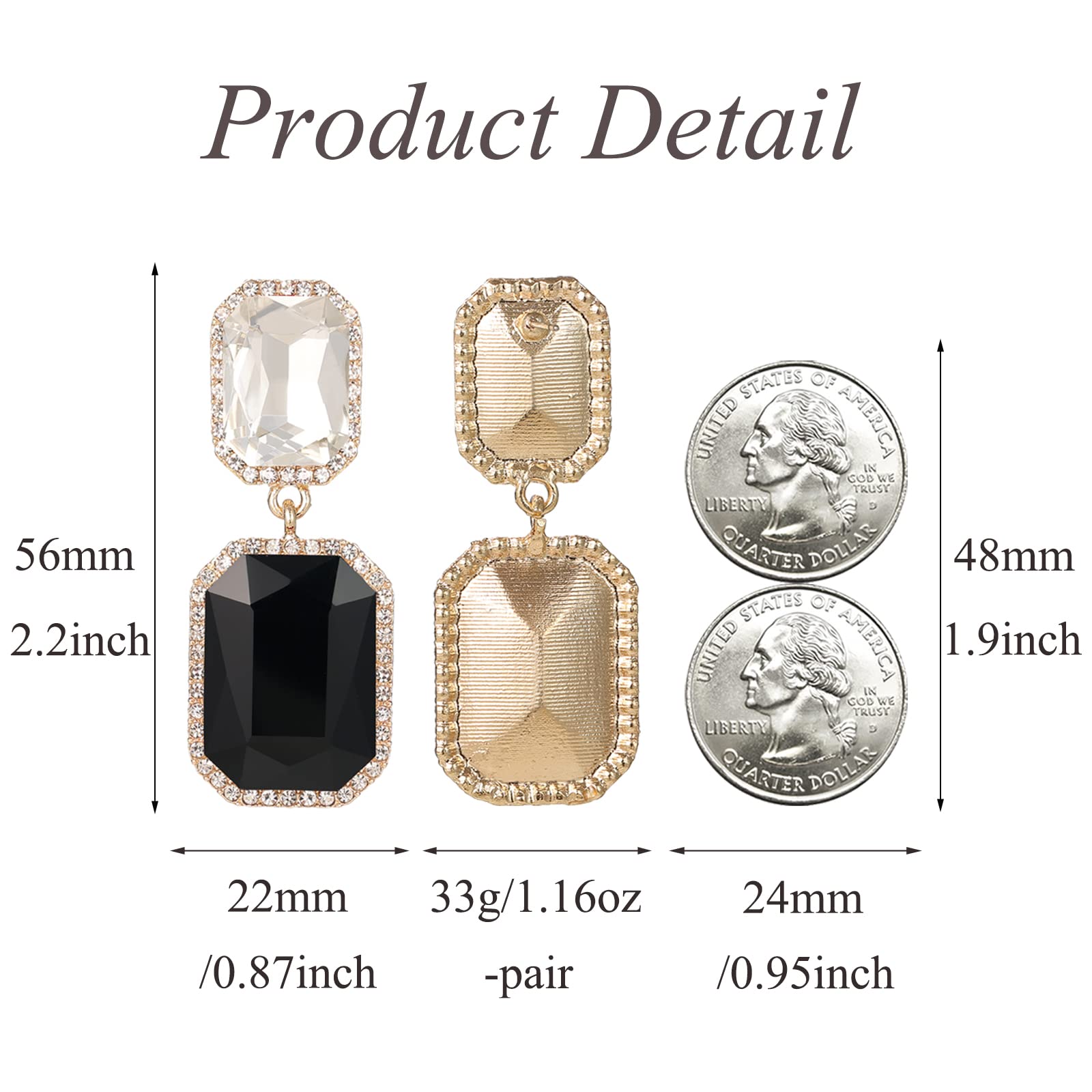 Vintage Rhinestone Statement Earrings - Big Crystal Rectangle Drop Dangle Earrings for Women | Evening, Prom, Pageant, Party, Wedding & Special Occasion Jewelry