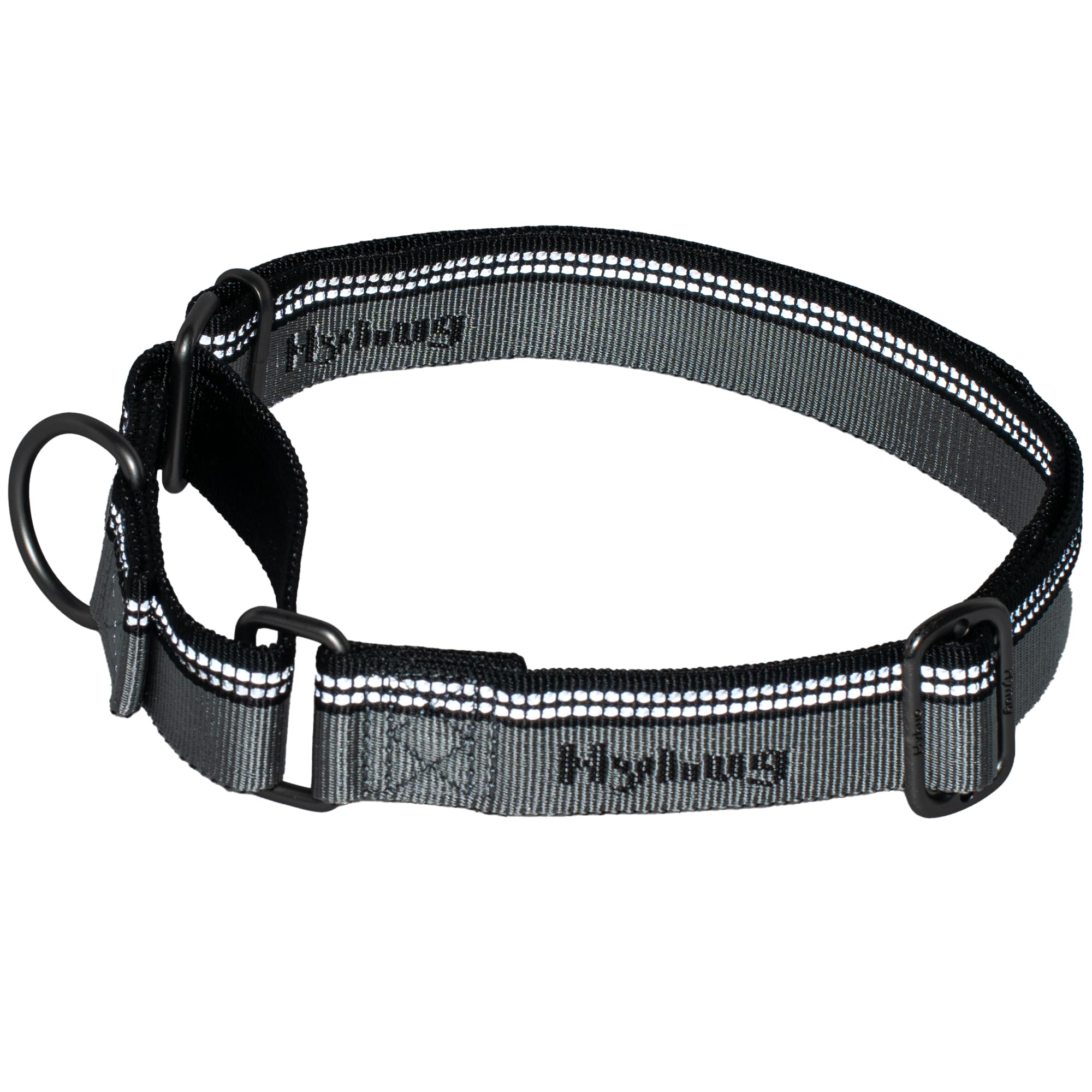 Hyhug Reflective Martingale Dog Collar - Jacquard Weave Nylon Adjustable Collar for Small to Giant Dogs - Ultimate Grey - Perfect for Night Walking, Training & Daily Use