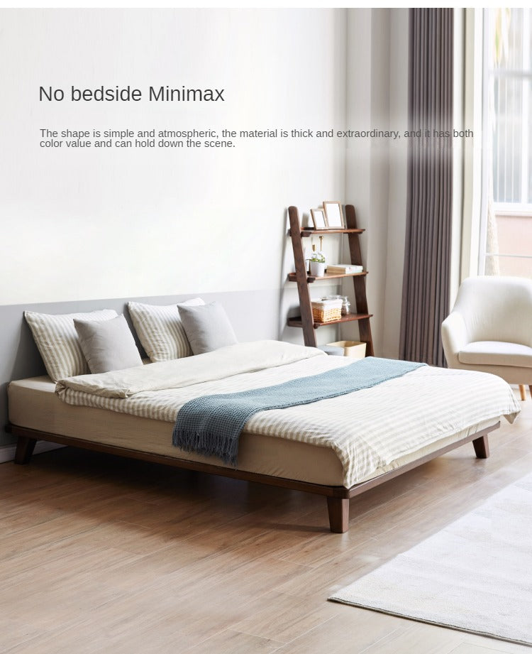 Oak Solid Wood Modern Platform Bed - Headboard Free, Minimalist Bed Frame for Bedroom, Guest Room & Studio Apartment | Durable & Stylish Design