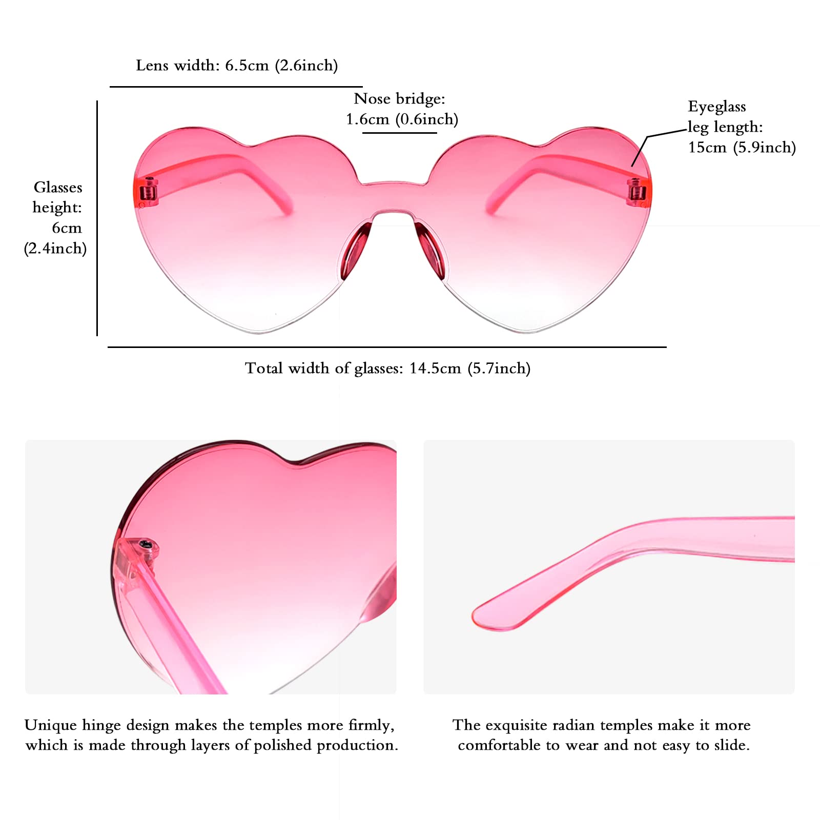 12 Pairs Heart Shaped Sunglasses - Colorful Rimless Love Glasses for Bachelorette Party, Bridal Shower Favors, Valentine's Day Gifts & Photo Props