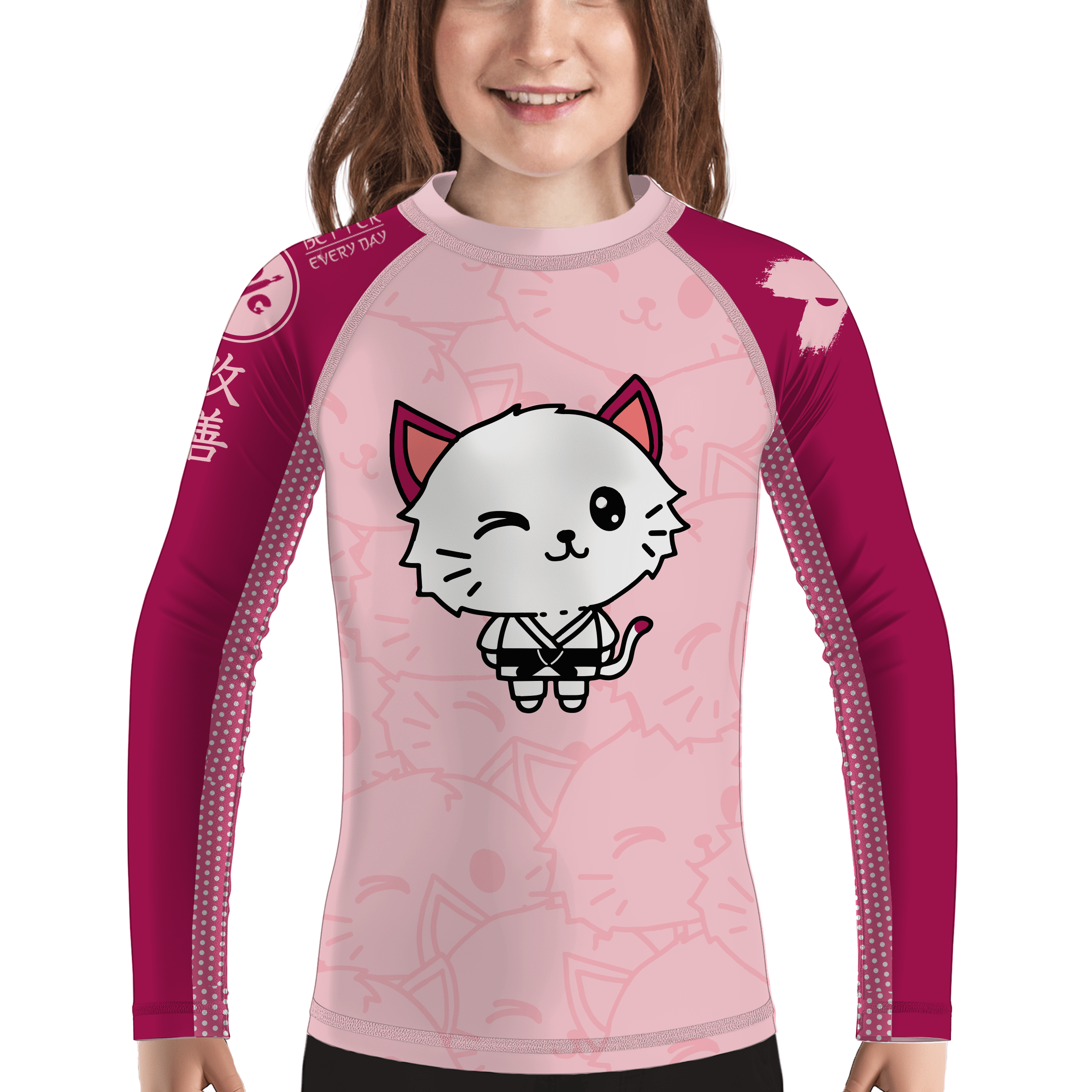 Cat Jitsu Kids BJJ Rash Guard - Lightweight & Breathable Brazilian Jiu-Jitsu Training Shirt for Boys & Girls - Perfect for MMA, Grappling & Martial Arts Practice