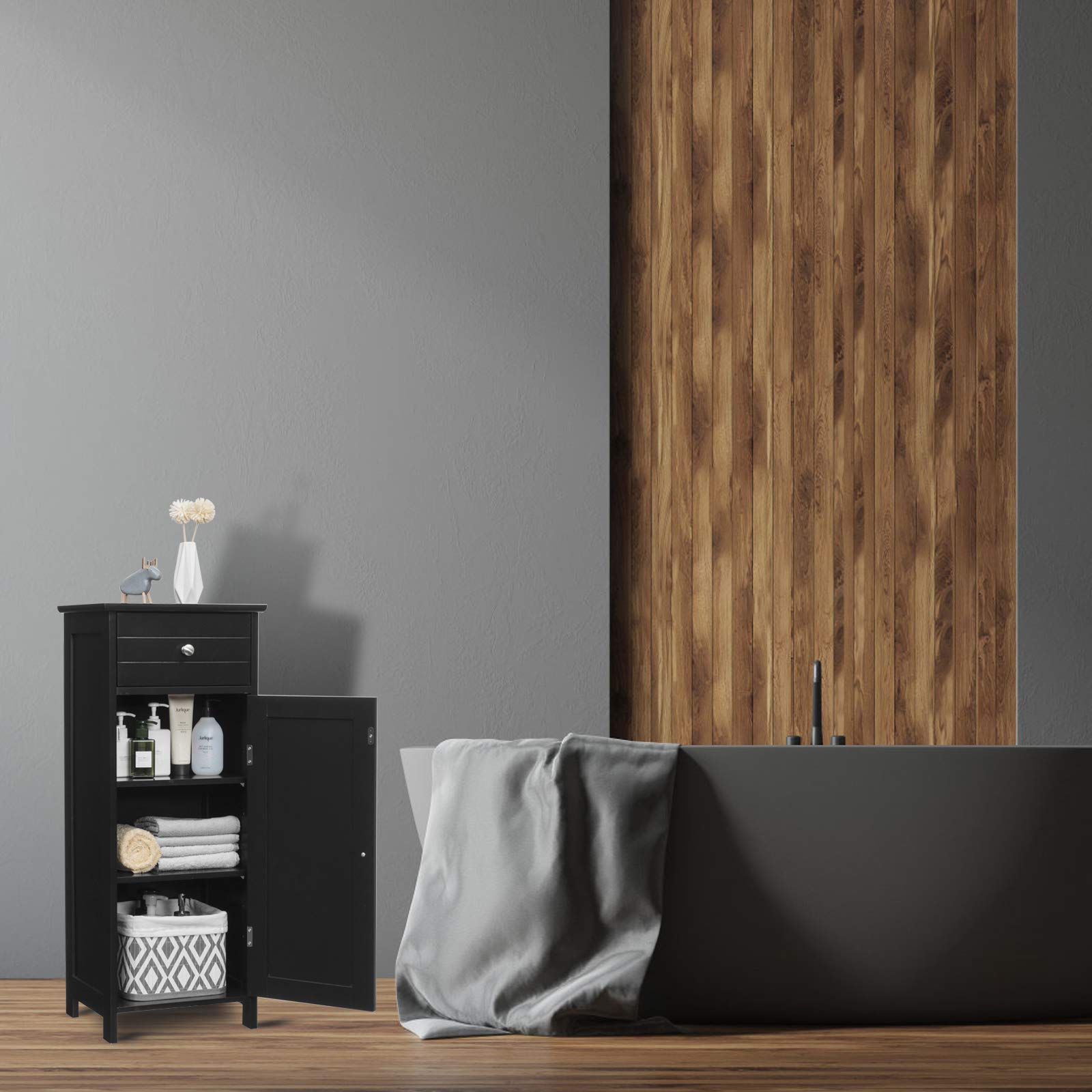 GLACER Floor Storage Cabinet with 2 Adjustable Shelves - Multifunctional Bathroom & Living Room Organizer, 14 x 12 x 34.5 Inches, Black - Perfect for Small Spaces, Bathroom Essentials & Home Decor Storage