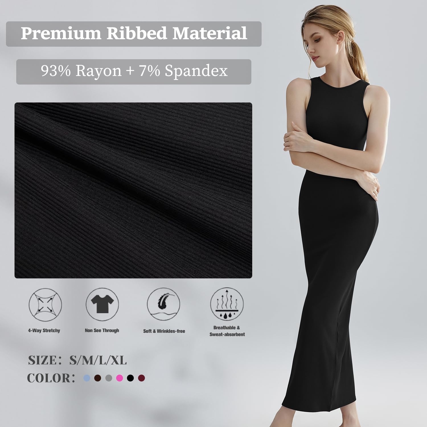 Relety Women's Bodycon Maxi Dress - Ribbed Lounge Tank Long Dress with Elegant Halter Neck | Casual Sleeveless Summer Dress for Beach, Party & Evening Wear
