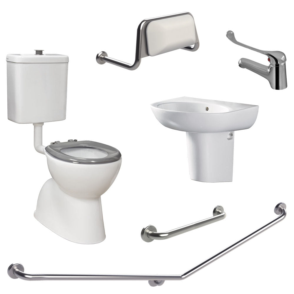 Fienza CARE2LG Accessible Toilet Safety Kit with Left-Hand 40° Grab Rail & Gray Seat - Ideal for Elderly & Disabled Bathroom Independence