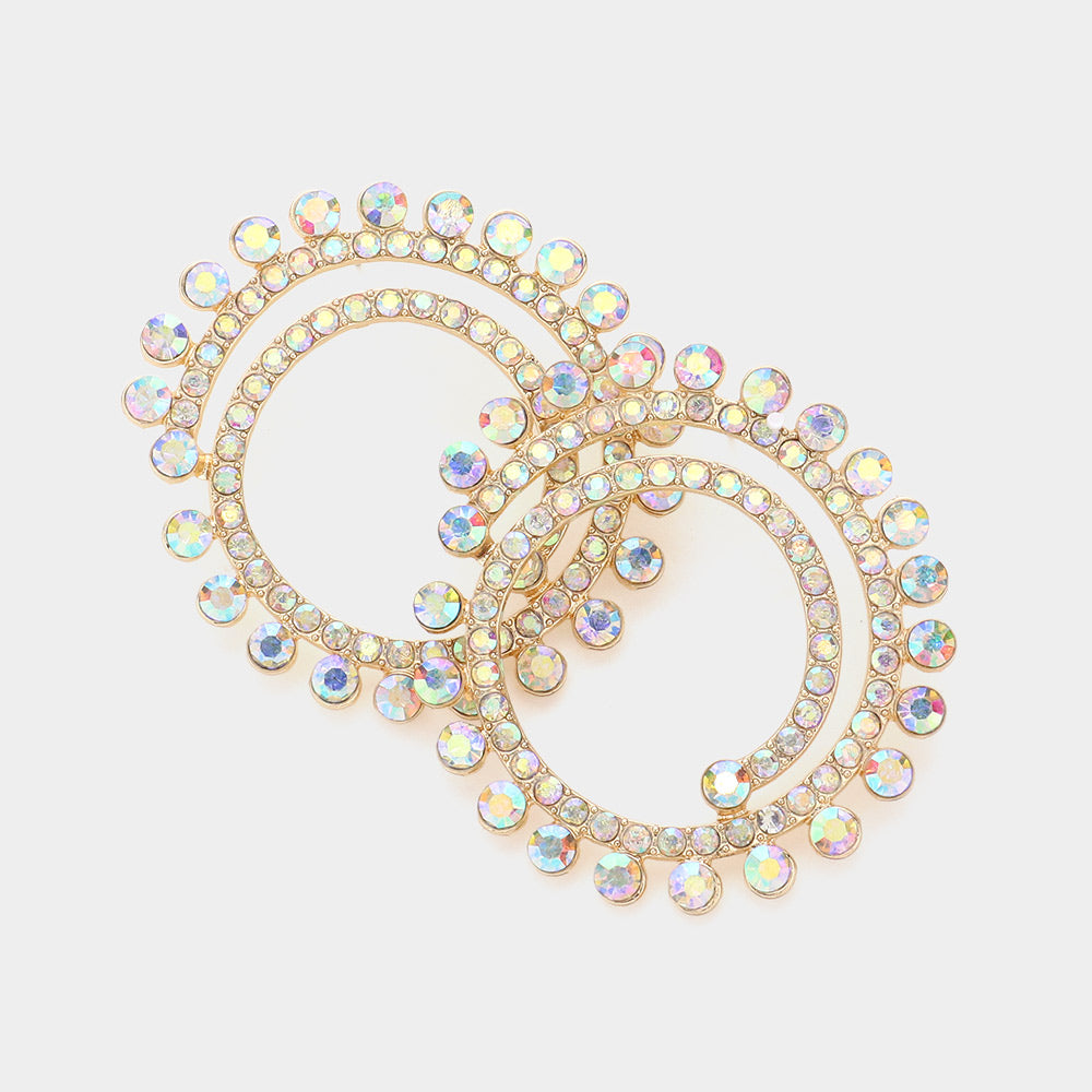 AB Crystal Cluster Swirl Round Pageant Earrings in Gold - Elegant Evening Earrings for Prom, Wedding & Formal Events | Jewelry Gift for Women | 604446