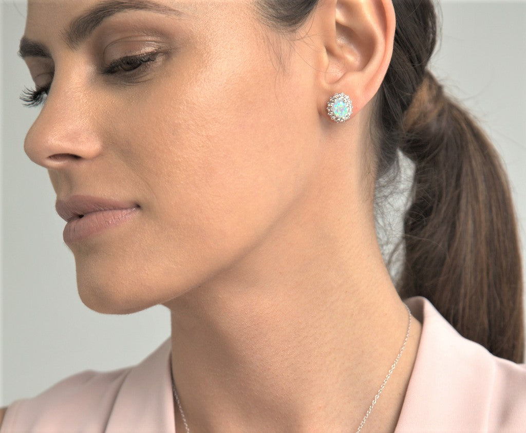 Exquisite Oval Opal & White Sapphire Earrings for Women – Dainty Sterling Silver Jewelry for Weddings, Parties & Special Occasions