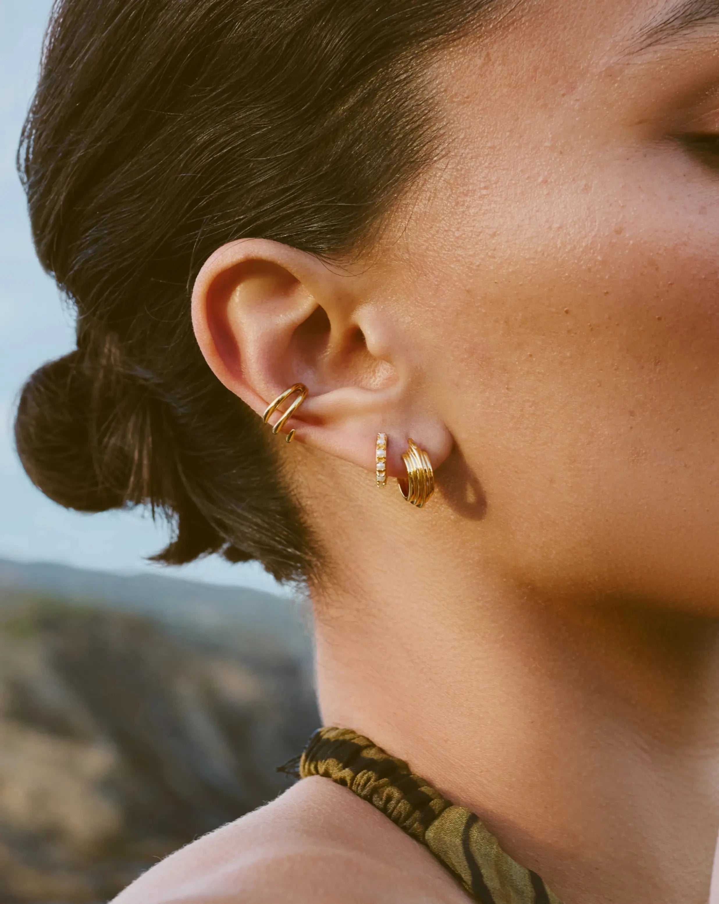 Lucy Williams Small Ridge Hoop Earrings - 14K Gold Plated Minimalist Hoops for Women | Everyday Wear, Office & Date Night Jewelry