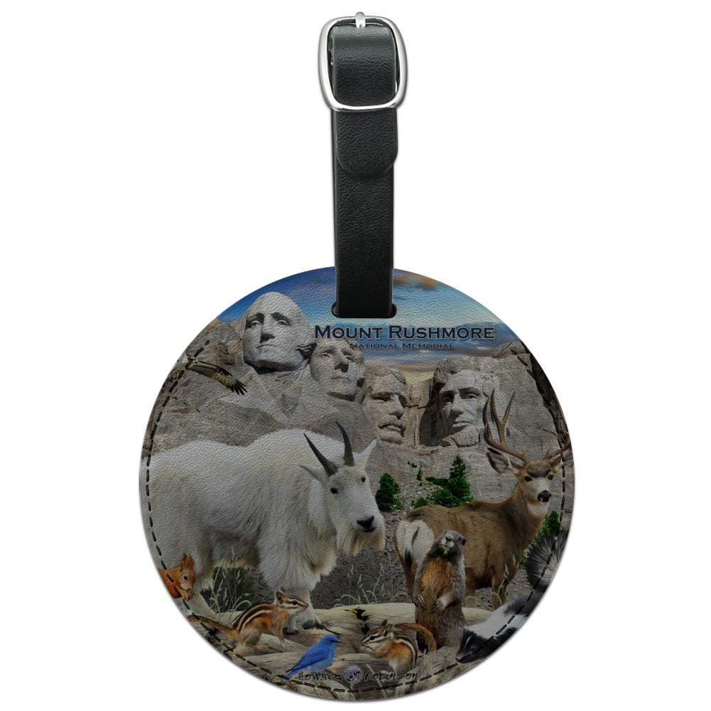 Mount Rushmore National Memorial SD Round Leather Luggage Tag - Personalized ID Card Holder for Travel Bags & Suitcases | Perfect for Vacation, Business Trips & Souvenirs