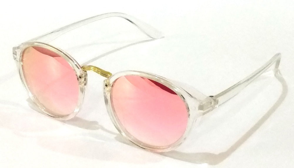 Stylish Pink Round Mirror Sunglasses for Men & Women - SW0021 - UV Protection, Retro Fashion Accessory for Beach, Driving & Outdoor Activities