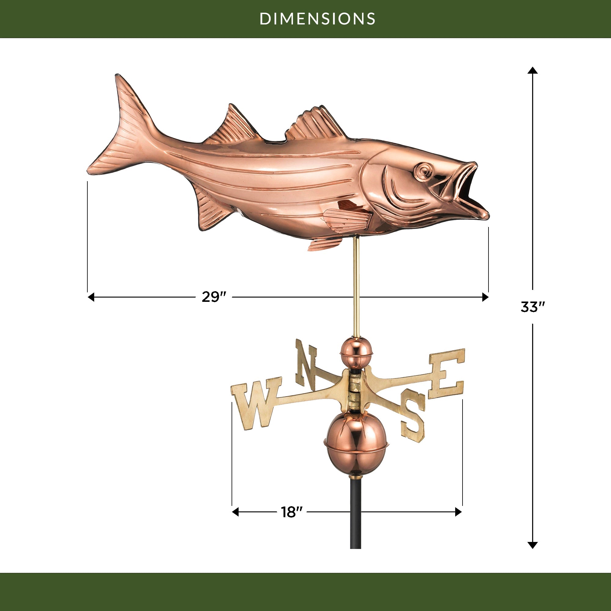Handcrafted Bass Fish Weathervane - Decorative Outdoor Garden & Roof Ornament for Fishing Enthusiasts | Perfect for Backyard, Farmhouse, or Lakeside Decor