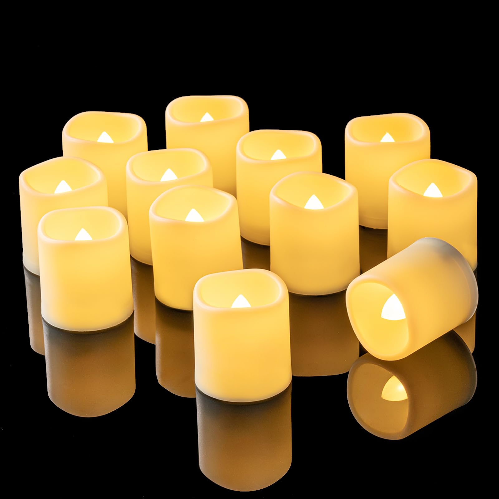 Homemory 12PCS Auto Timer Flameless LED Votive Candles - Realistic Flickering Battery Operated Tealights for Wedding Centerpieces, Table Decor, Outdoor Lighting (Batteries Included) - Perfect for Romantic Dinners, Holiday Decorations & Home Ambiance