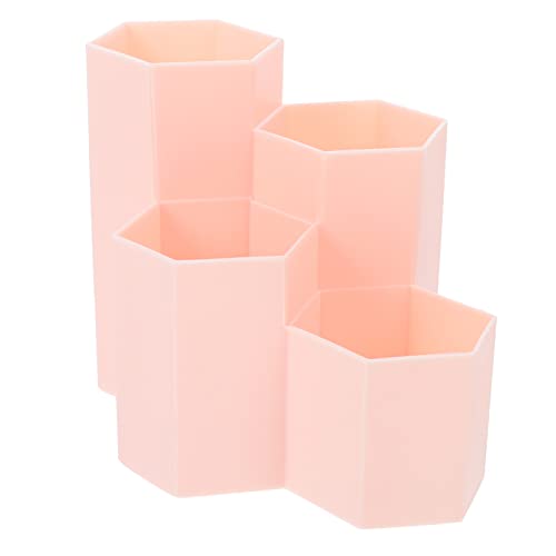 Beaupretty Hexagon Makeup Brush Holder Organizer - Multifunctional Cosmetic Brush Storage, Pen & Stationery Organizer, Desk Vase Container for Nail Art Tools (Pink) - Perfect for Vanity, Office & Beauty Salon Organization