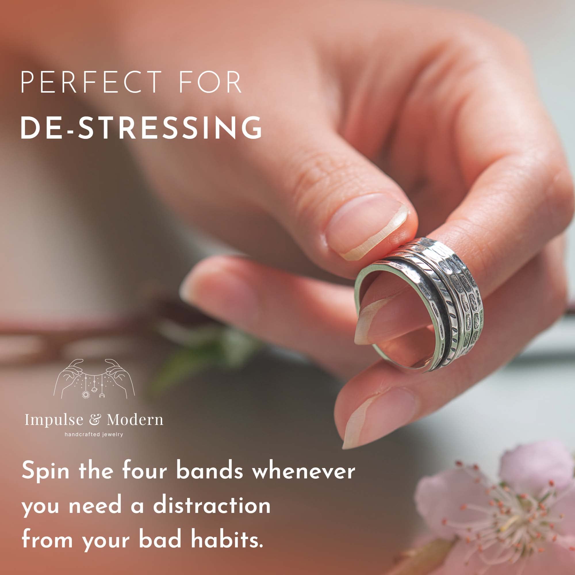 925 Sterling Silver Desire Meditation Spinner Fidget Ring | 4 Rotating Bands for ADHD, Anxiety Relief | Stress Relief Spinning Ring for Women & Men | Perfect for Office, Travel & Daily Use