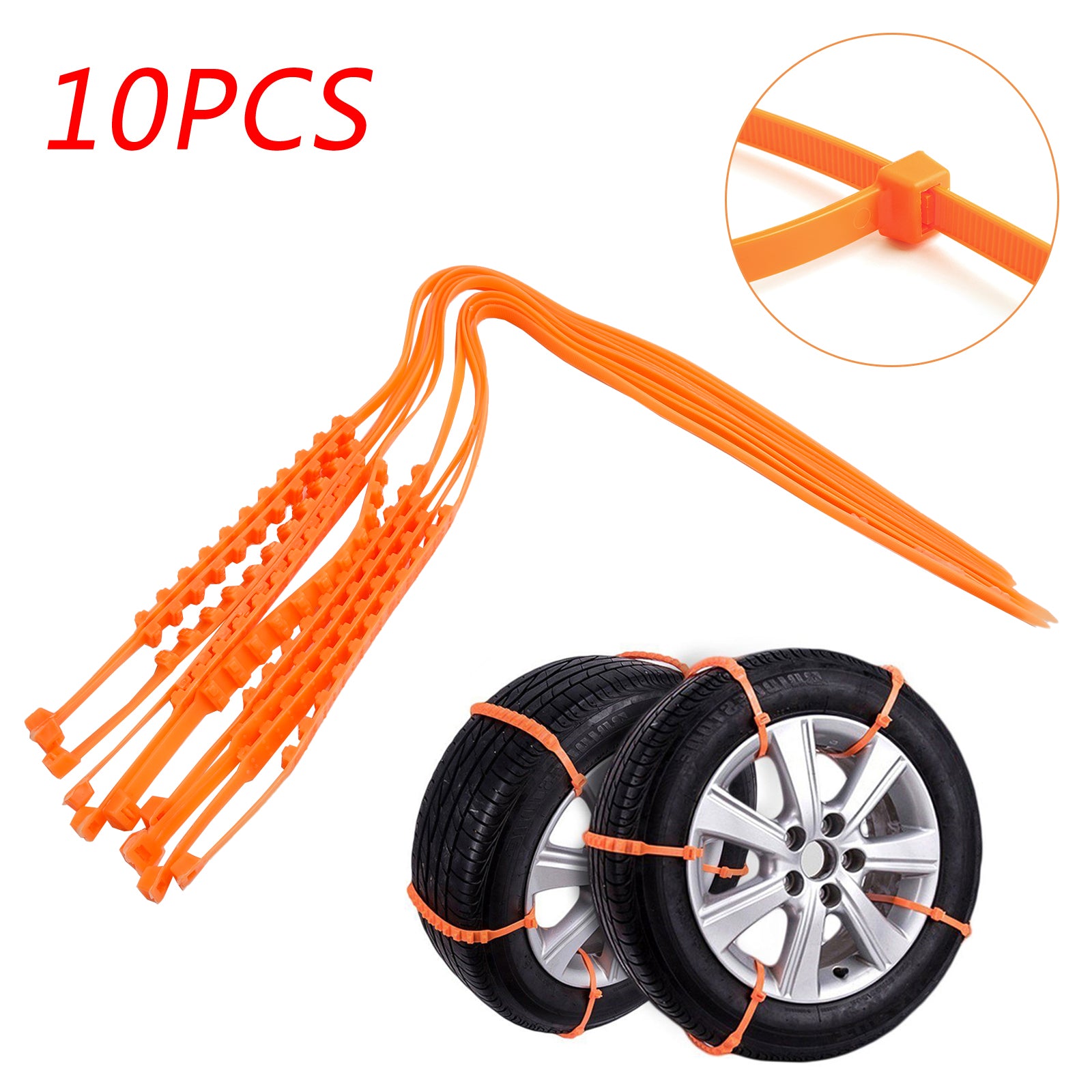 10/20/40PCS Heavy Duty Snow Tire Chains - Anti-Skid Traction Belts for Cars, Trucks & SUVs | Winter Emergency Driving Safety Gear (Orange) - Perfect for Icy Roads, Mountain Trips & Snowy Commutes