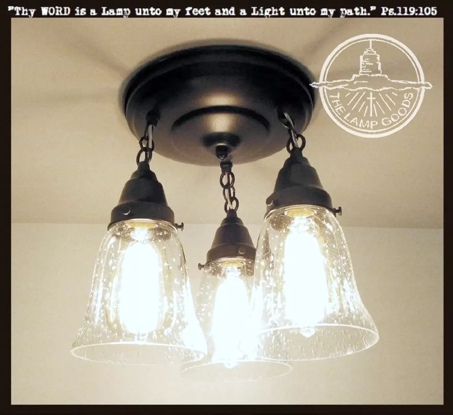 Seeded Glass Ceiling Light Chain Trio - Vintage Edison Bulb Pendant Lighting for Dining Room, Kitchen Island & Bedroom Decor
