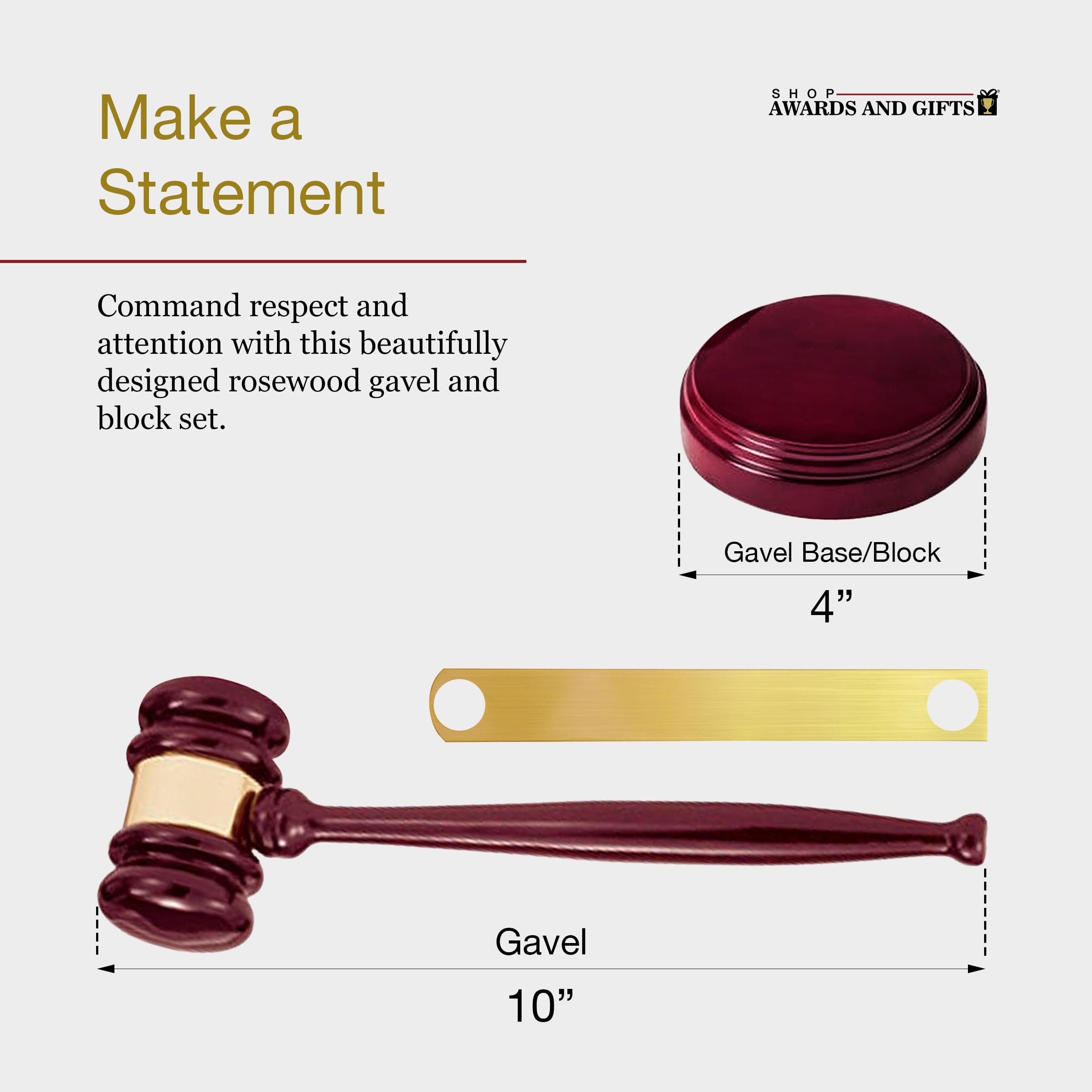 10 Inch High Gloss Rosewood Piano Finished Gavel & Block Set with 9x13 Inch Satin Lined Box - Judge's Mallet for Courtroom, Auctions & Ceremonies - Premium Wooden Gavel Gift for Lawyers & Collectors