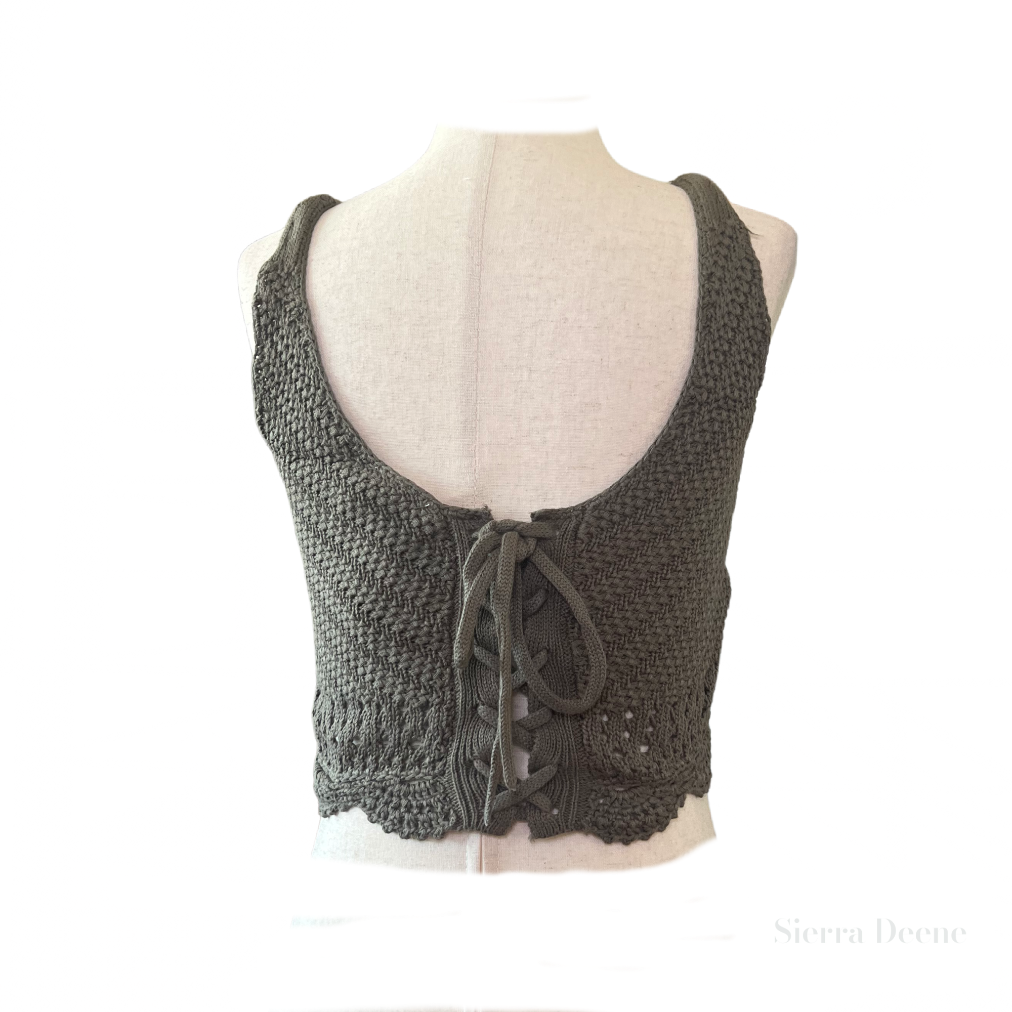 Olive Green V Neck Back Lace Up Knit Crop Top for Women | Sexy Casual Summer T-Shirt | Perfect for Date Night, Beach Outings & Music Festivals