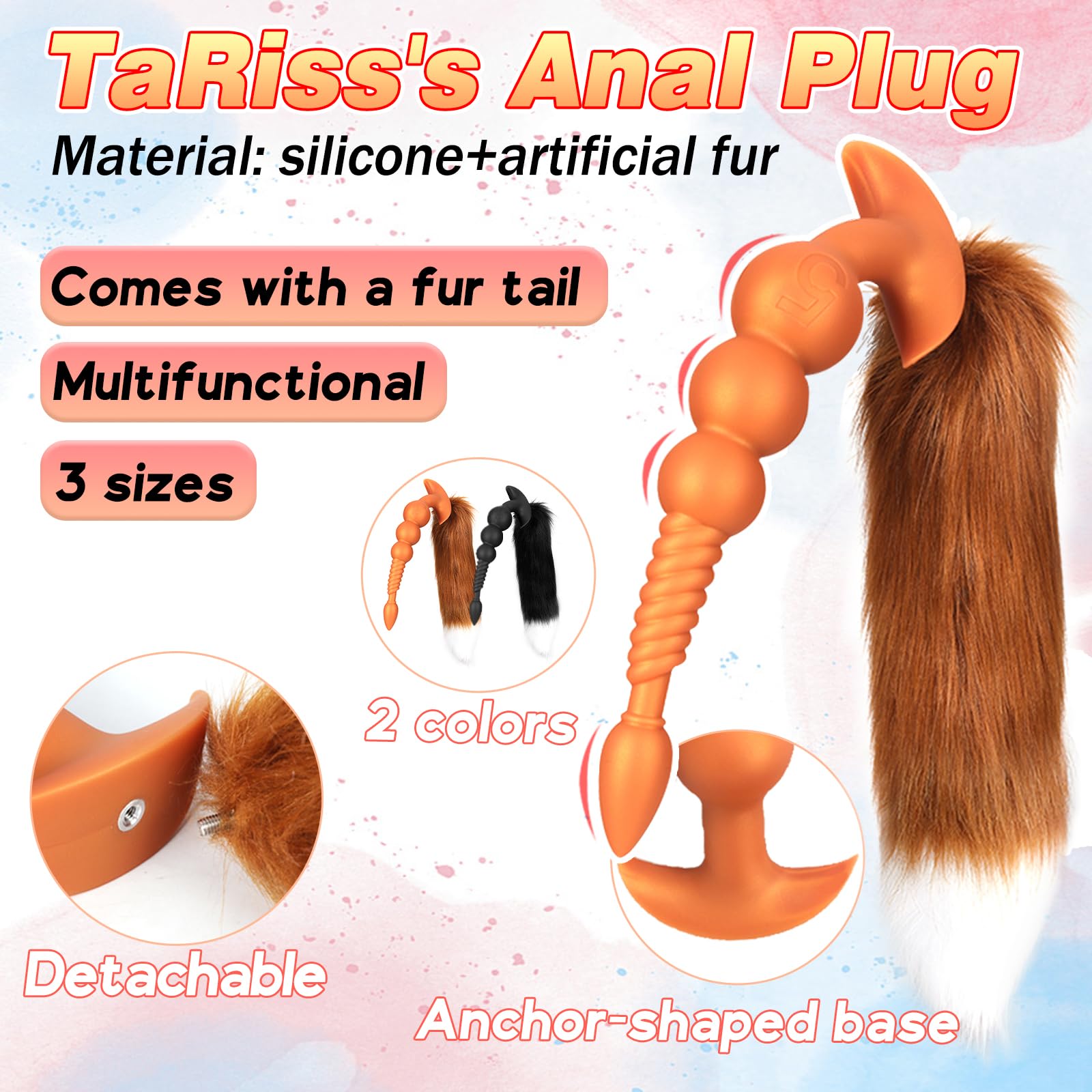 Premium Silicone Anal Beads with Removable Fox Tail - Prostate & G-Spot Stimulator for Men & Women - Black Adult Sex Toy for Couples, Role Play & Sensual Exploration - Perfect for Spicing Up Your Intimate Moments & BDSM Play
