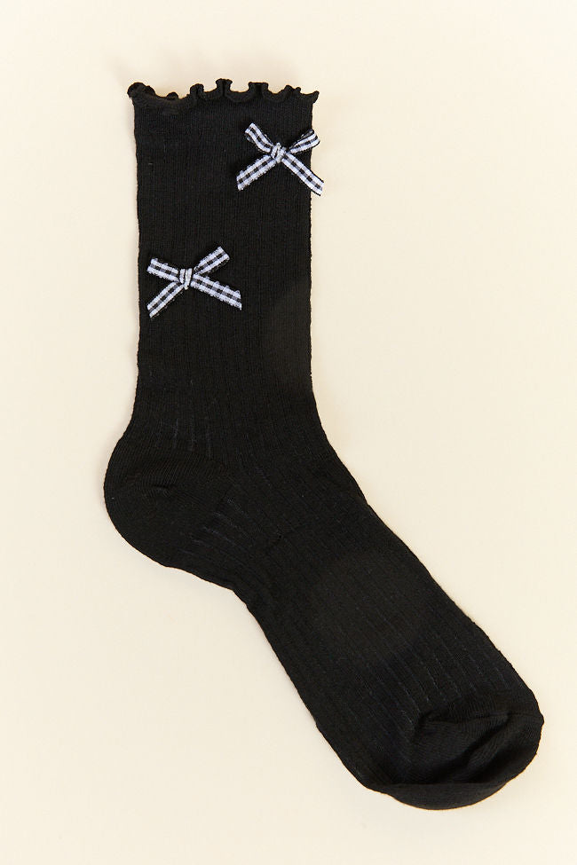 Black and White Gingham Bow Socks for Women - Cute Ankle Socks with Bowknot Detail - Perfect for Casual Wear, Gifts, and Everyday Fashion