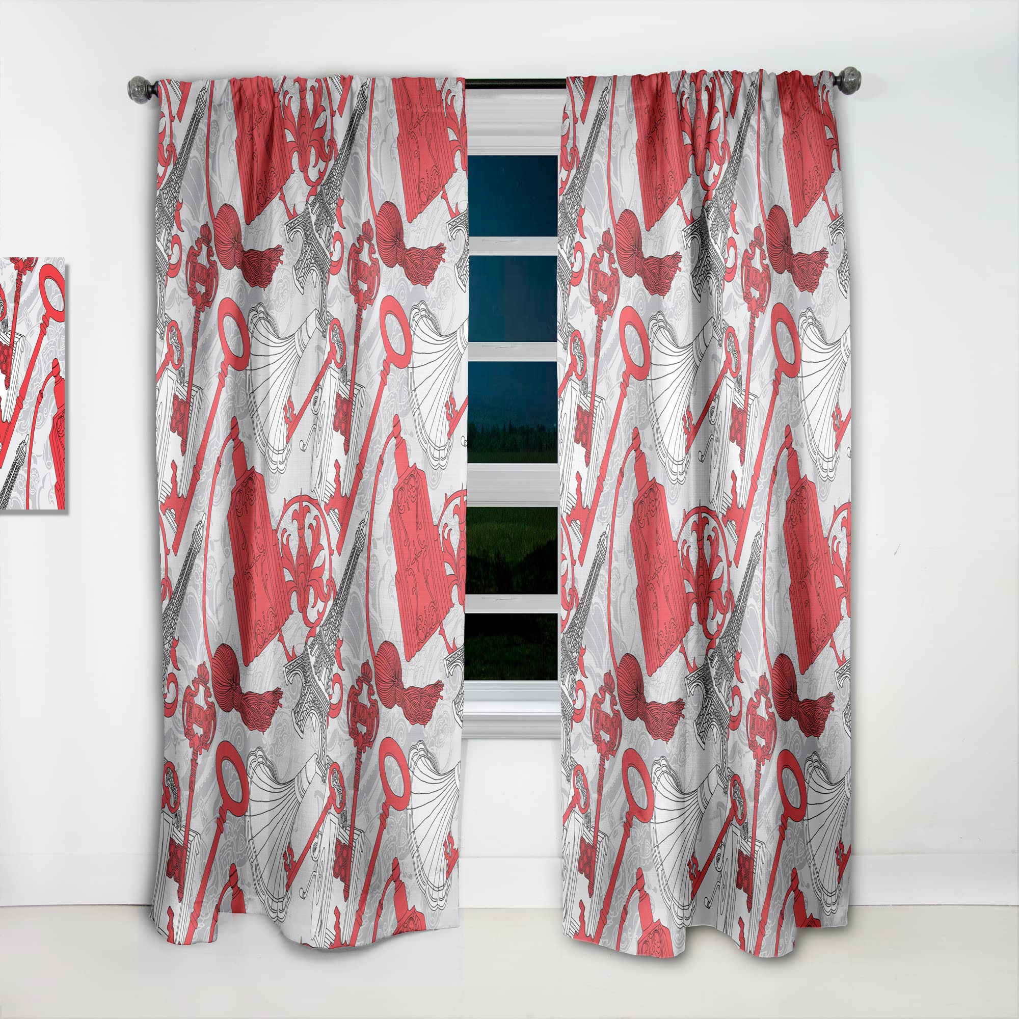 DesignQ Thermal Insulated Blackout Curtains - 'Paris with Red Keys' Art Print - 52x120 Inch Single Panel for Bedroom & Living Room - Noise Reducing & Energy Saving Window Drapes for Home Decor