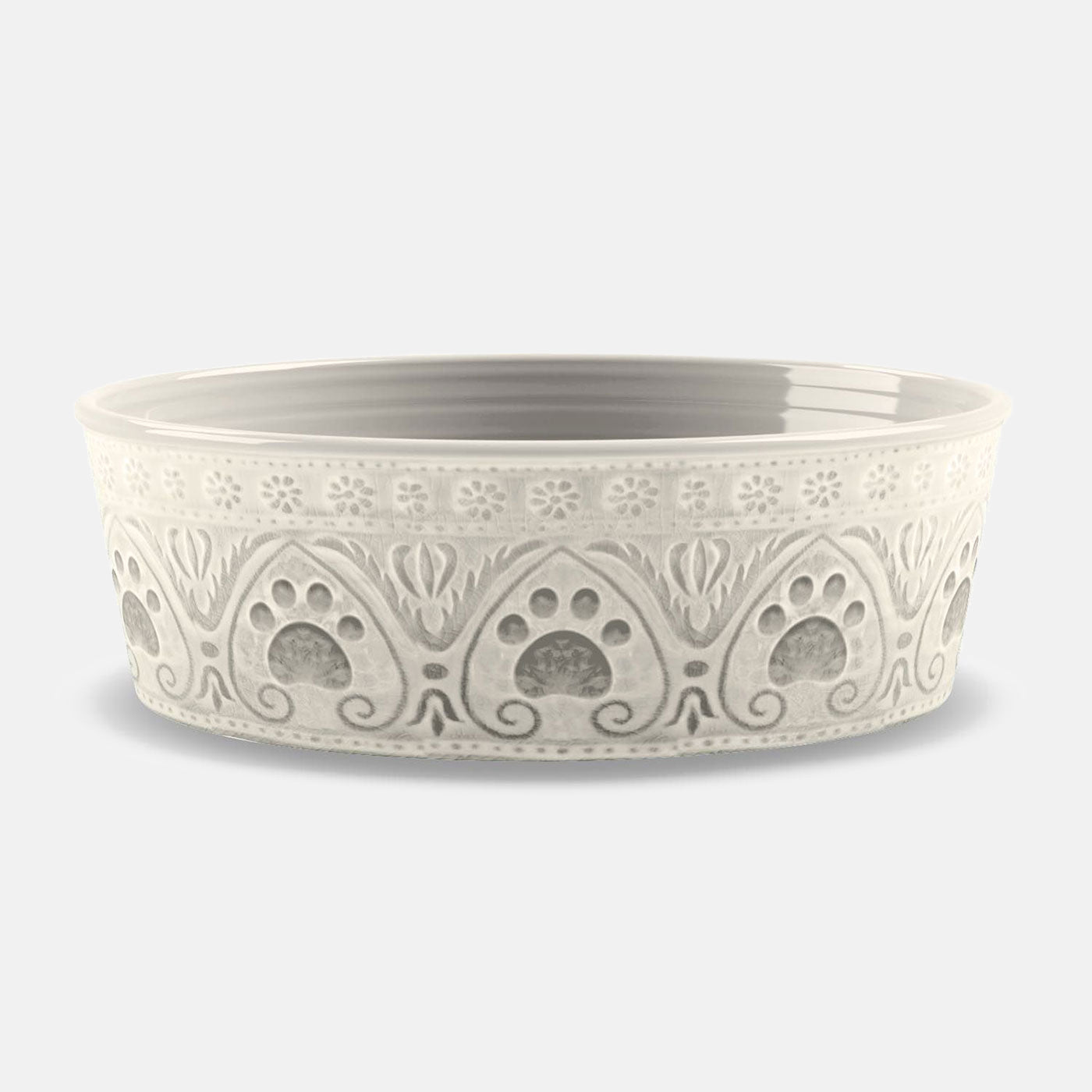 Medallion Natural Paw Print Pet Bowl - Non-Slip Ceramic Dog & Cat Food Dish for Small to Medium Pets - Perfect for Home, Travel, and Outdoor Use