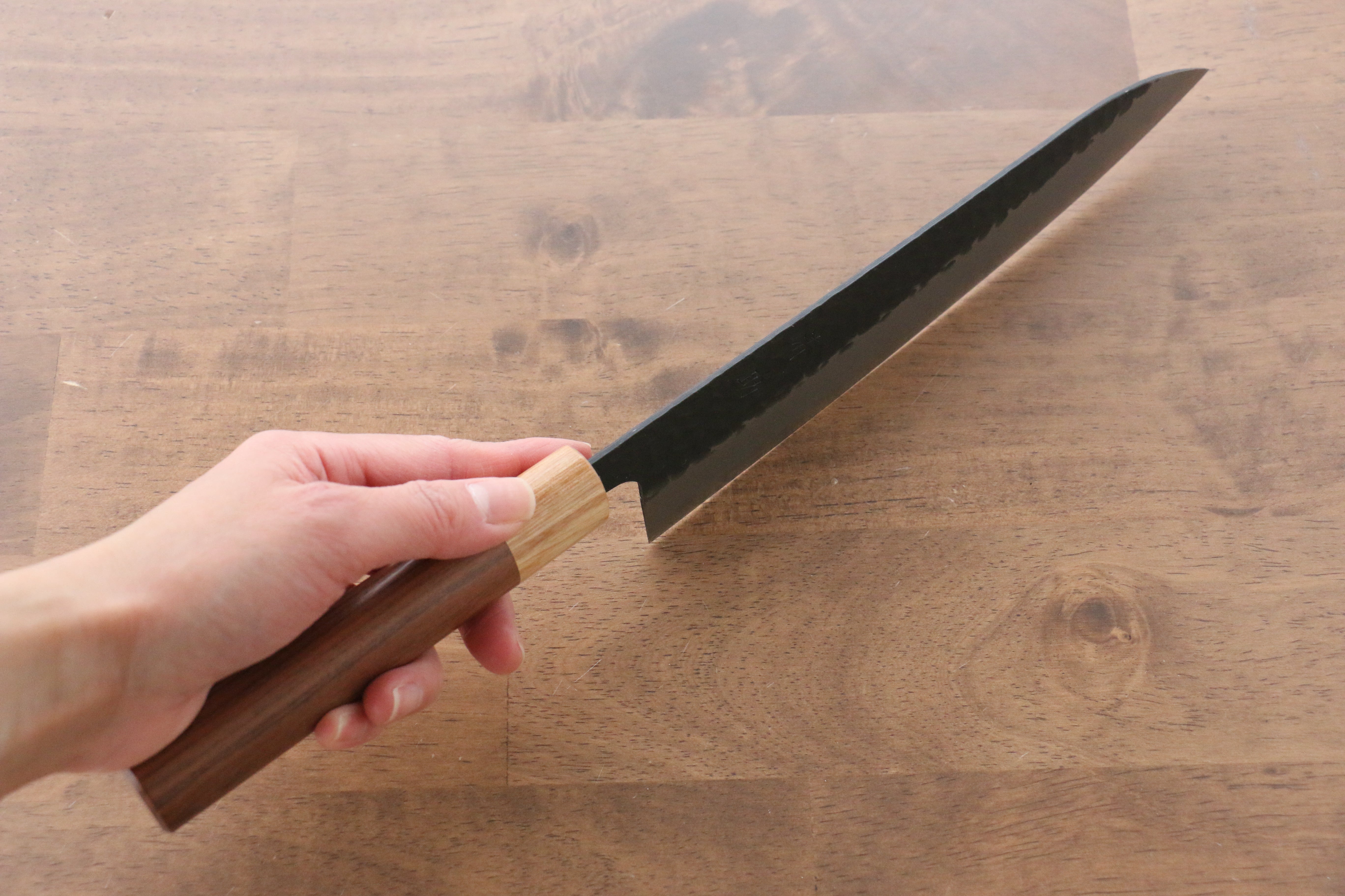 Seisuke Kokubyaku Blue Super Hammered Kurouchi Gyuto 210mm Japanese Chef Knife with Morado Wood Handle - Perfect for Slicing, Dicing, and Precision Cooking in Professional Kitchens & Home Use