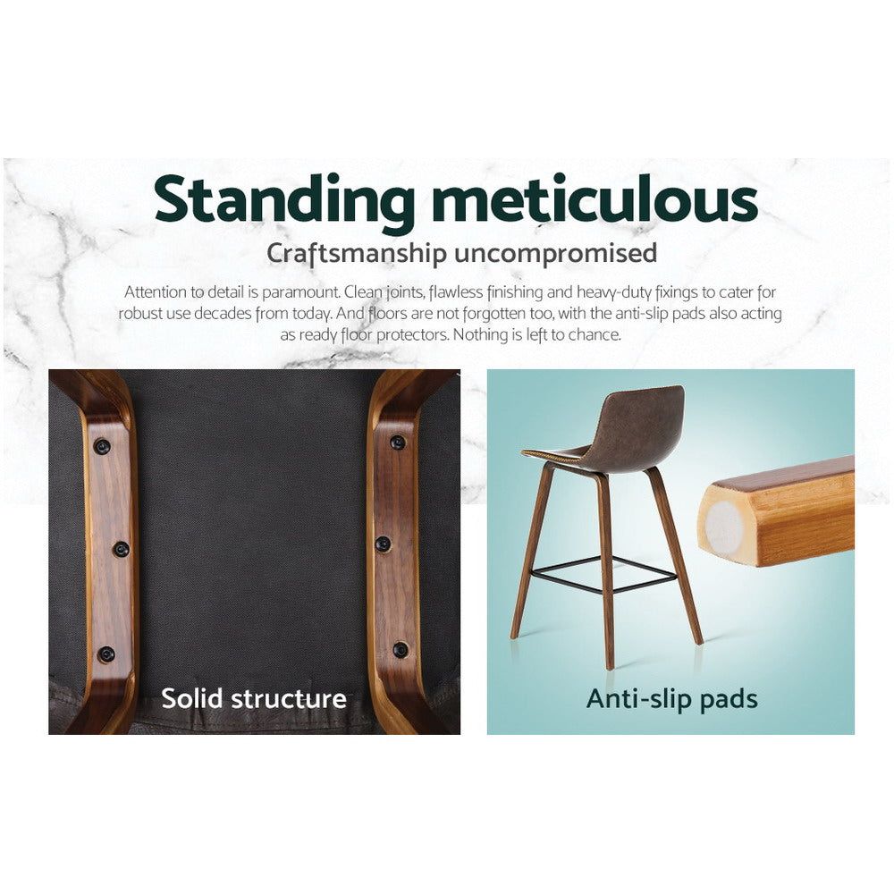 Premium Leather & Wooden Bar Stools Set of 2 - Adjustable Height Kitchen Counter Stools for Breakfast Nook, Home Bar & Dining Area