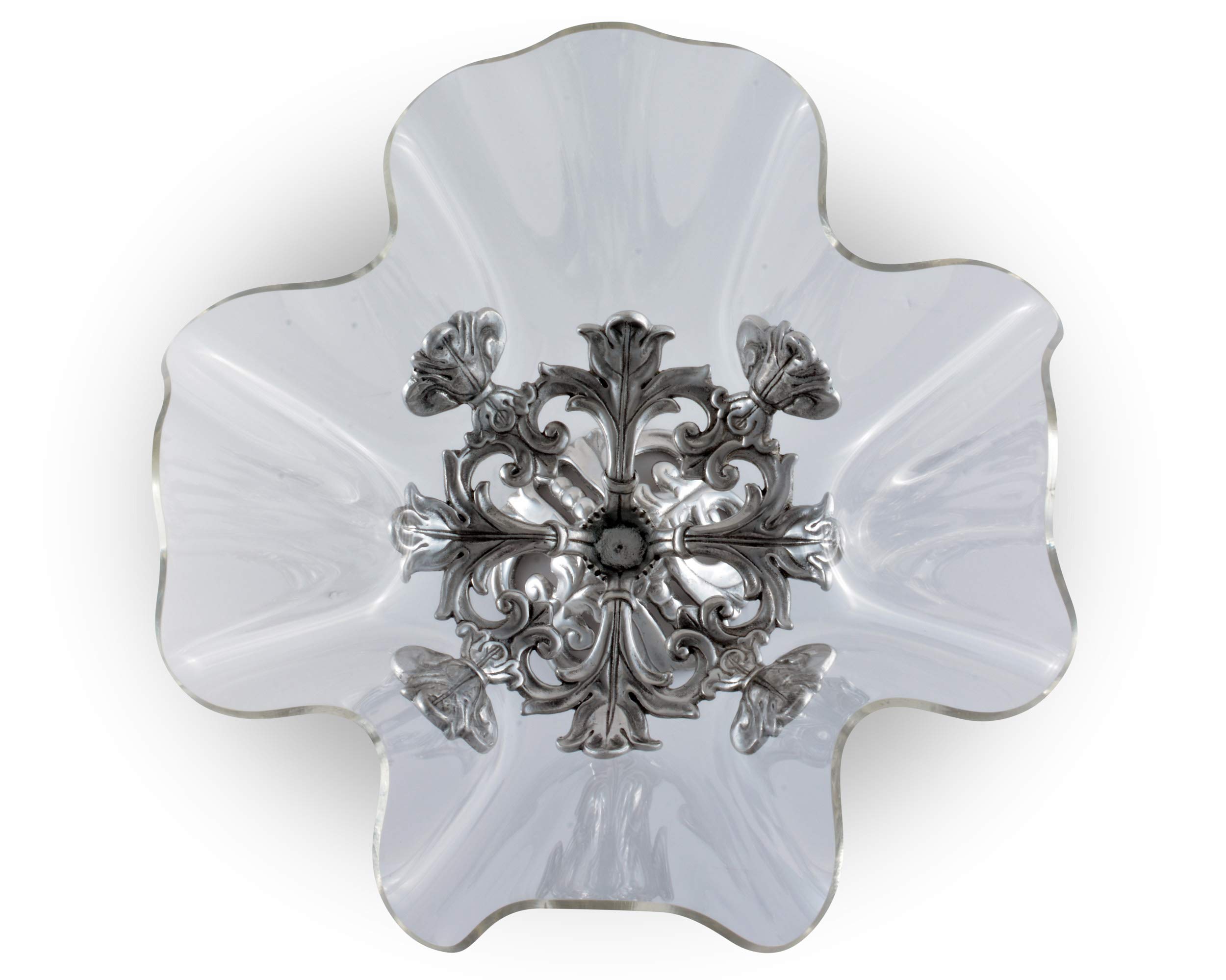 Arthur Court Designs Aluminum Fleur-De-Lis Stand with Acrylic Serving Bowl - 11 Inch Diameter, 9.25 Inch Height - Elegant Serving Tray for Parties, Weddings & Home Decor
