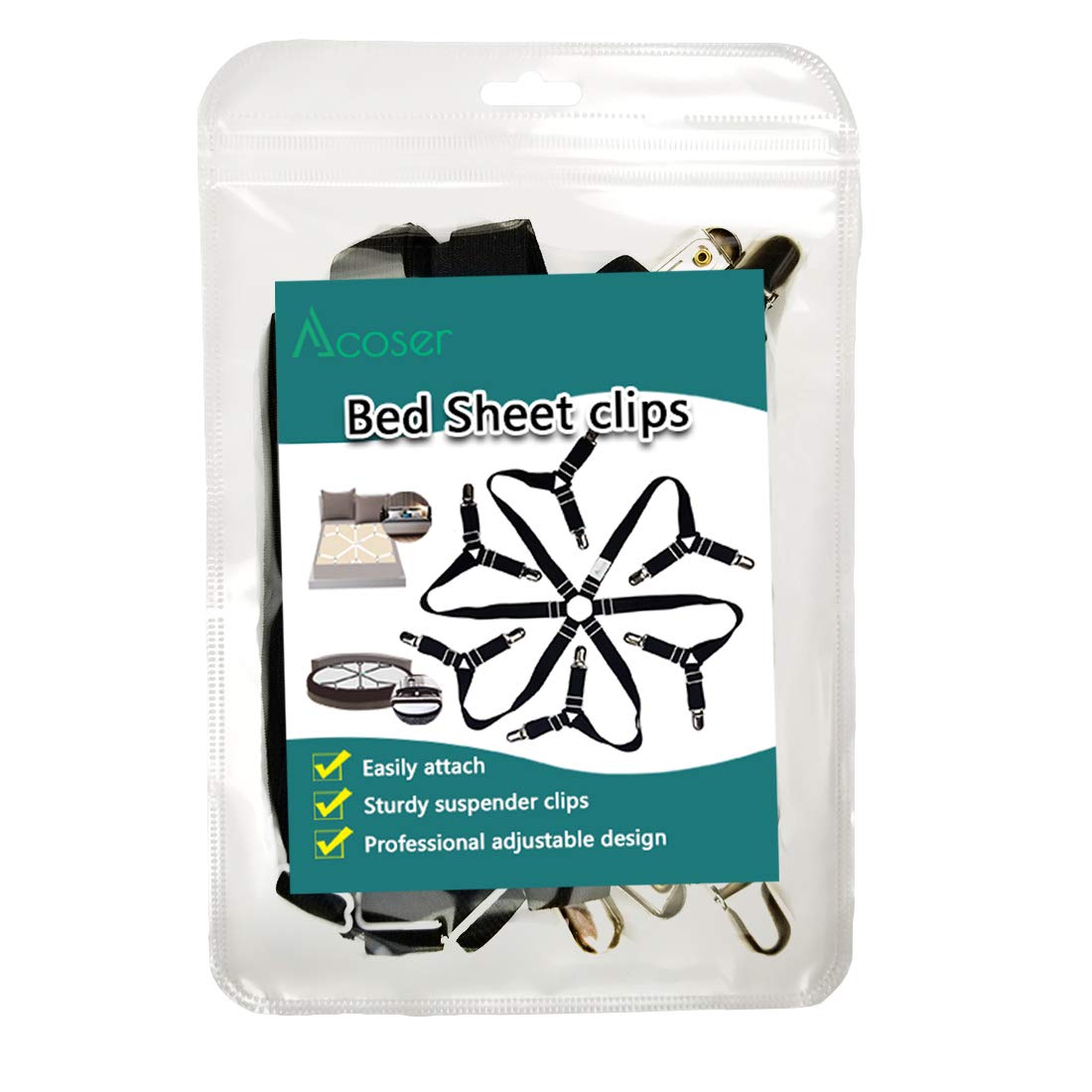 Adjustable Crisscross Bed Sheet Clips - Long Triangle Straps for Secure Fit on Round Tables & Beds (Black) | Perfect for Hotel, Home & Dormitory Use