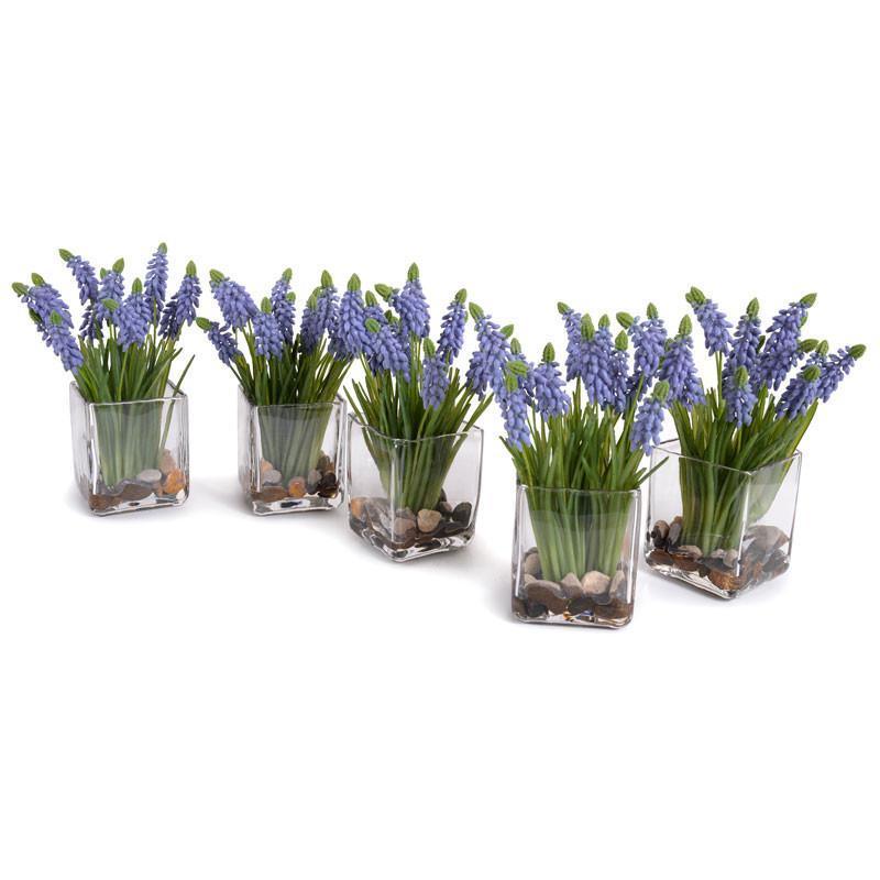 Artificial Grape Hyacinth Silk Flower Arrangement in Glass Cube Vase - Elegant Home & Office Decor for Table Centerpiece, Wedding, and Event Decoration