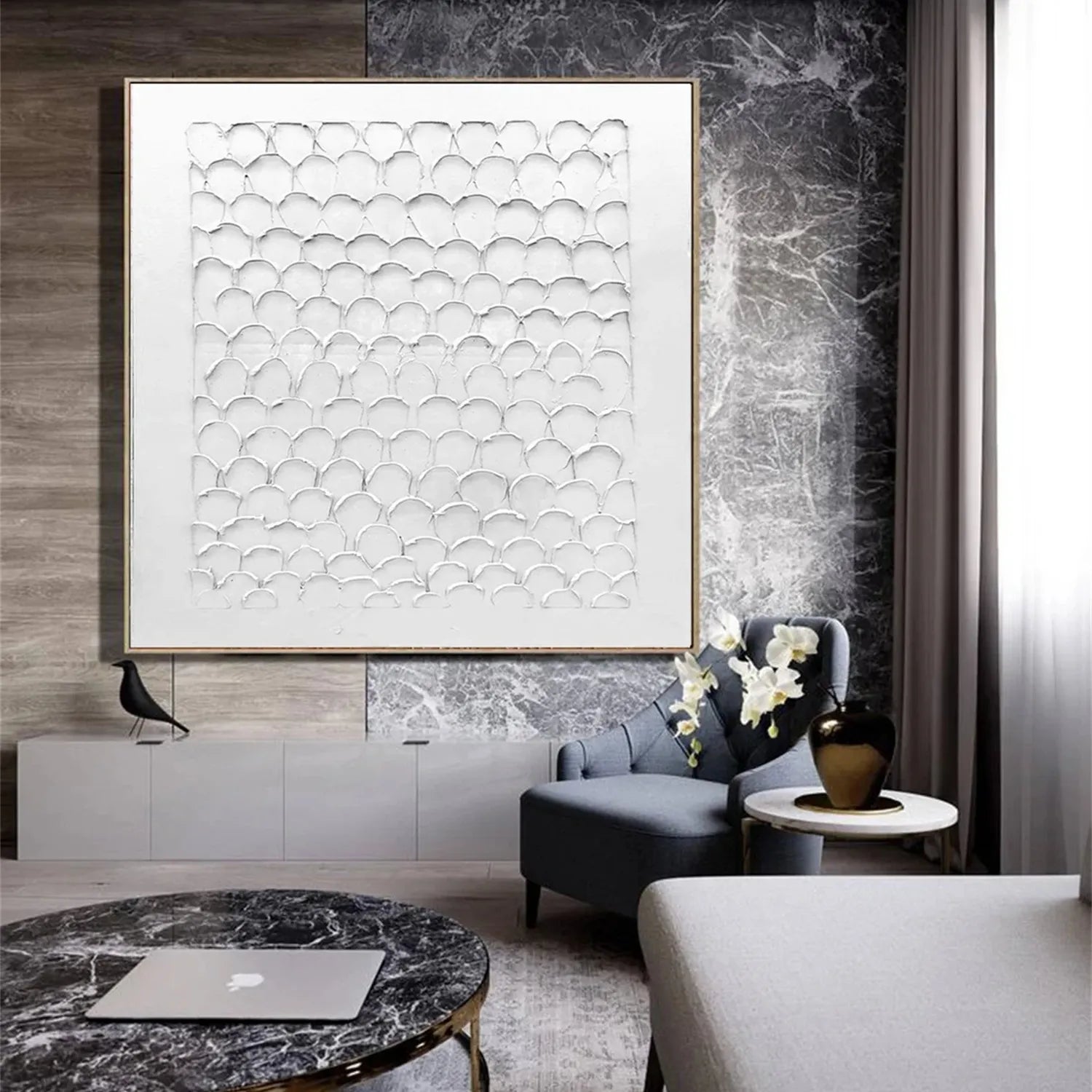White Minimalist Textured Painting Canvas - Modern Abstract Wall Art for Home & Office Decor #MM275 | Perfect for Living Room, Bedroom & Studio Decorations