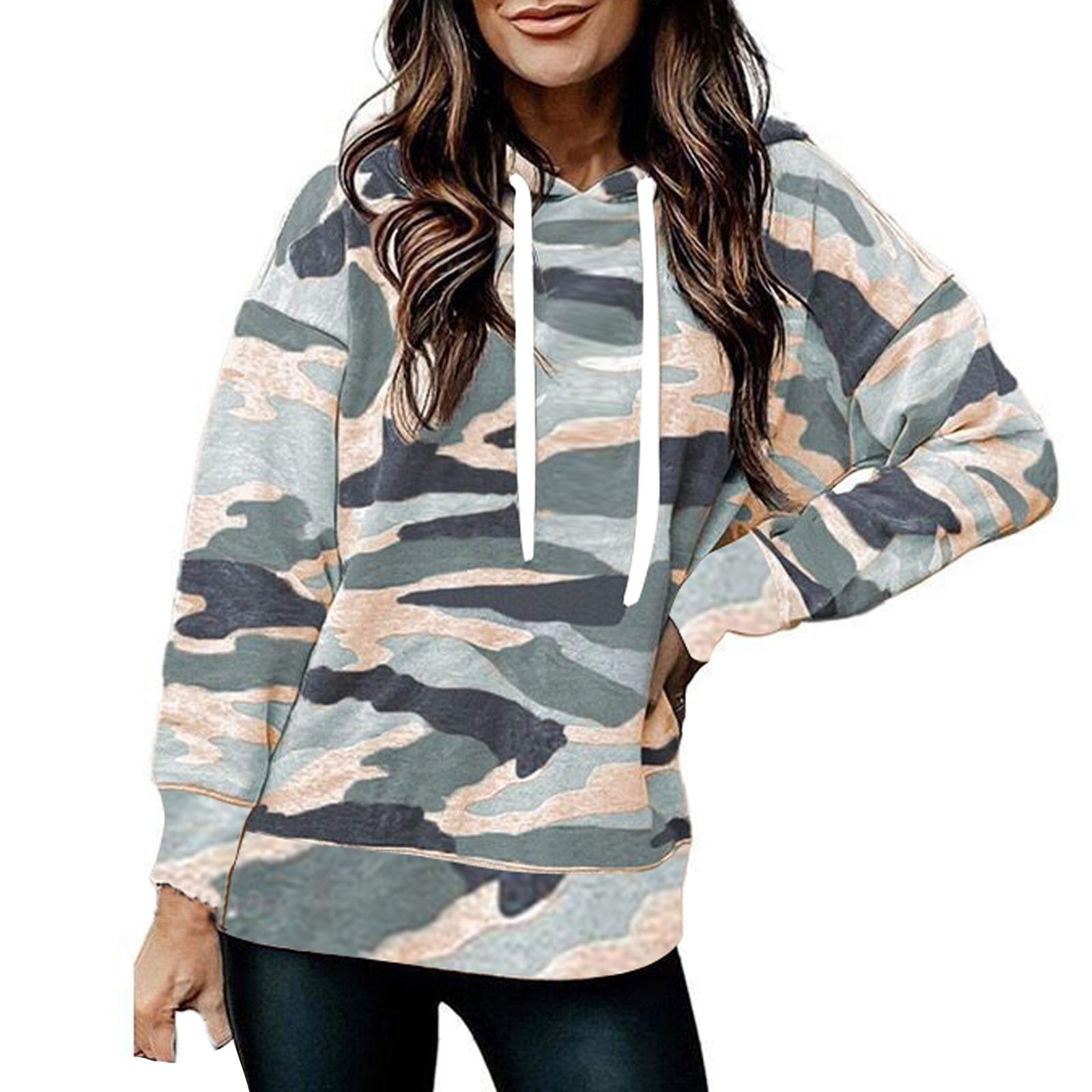 Women's Camouflage Print Hooded Cotton T-Shirt - Fashionable 4XL Pullover Top for Casual Wear, Outdoor Activities & Street Style