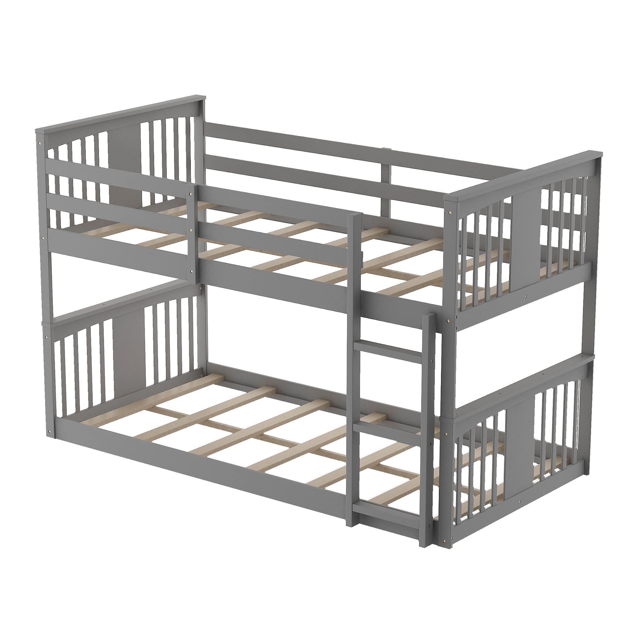 LZ LEISURE ZONE Twin Over Twin Wooden Bunk Bed with Ladder - Space-Saving Grey Twin Size Bunk Bed for Kids & Teens - No Box Spring Needed - Perfect for Small Bedrooms, Guest Rooms & Vacation Homes