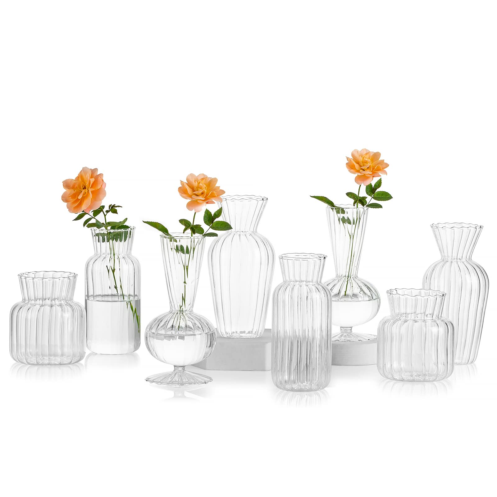 Hewory Mini Clear Glass Vases Set of 8 - Small Bud Vases for Wedding Centerpieces, Home Decor, Table Arrangements | Perfect for Floral Displays, Party Decorations & Elegant Gift Packaging