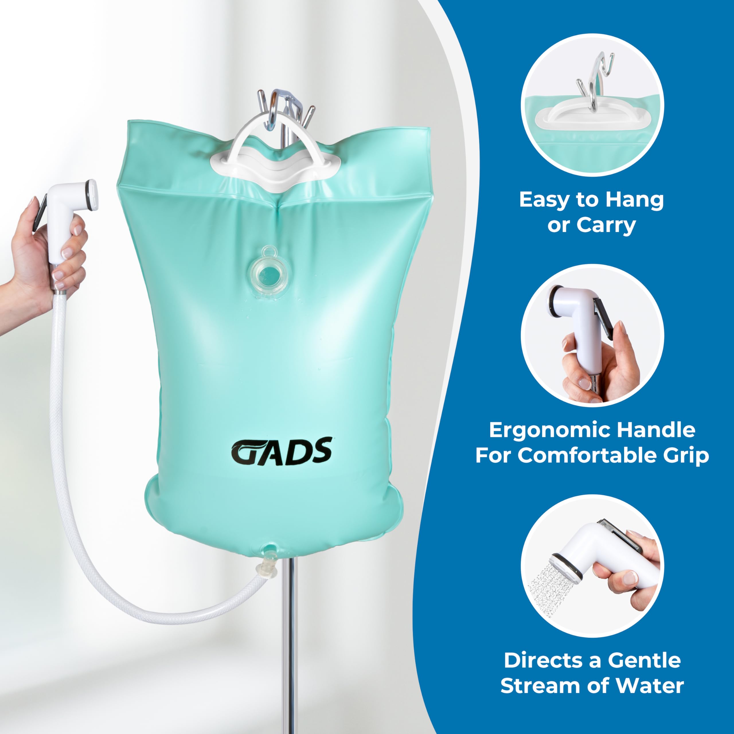 Portable Hair Washing Station - 2.5 Gallon Bedside Shampoo Water Bag for Bedridden & Elderly Care, Inflatable Shampoo Basin & Bathtub Accessory (Blue) - Ideal for Home Nursing, Post-Surgery & Hospital Use