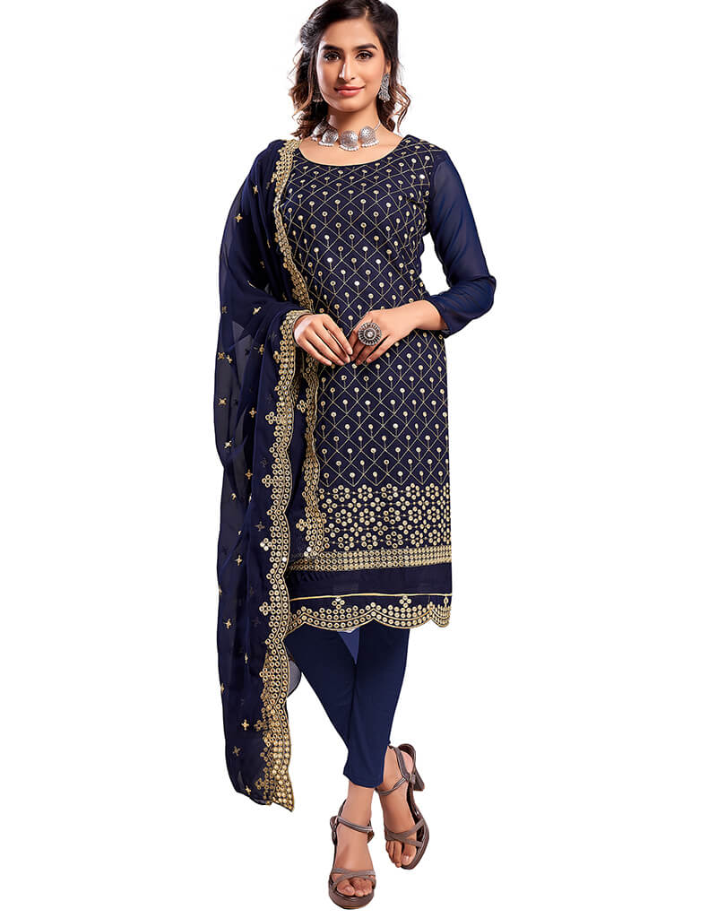 Blue 60 Gram Georgette Chudidar Salwar Suit for Women - Elegant Indian Ethnic Wear for Weddings & Festivals
