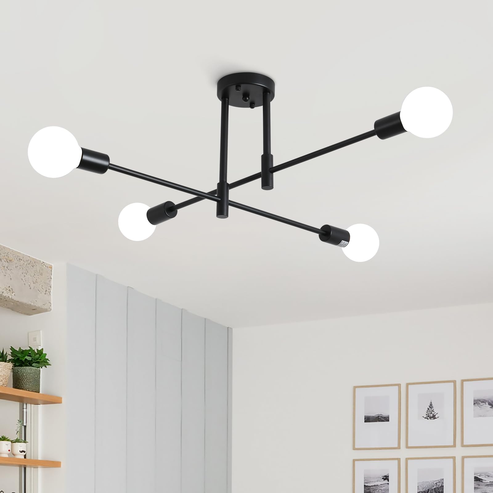 MRHYSWD Black Sputnik Ceiling Light - 4-Light Modern Chandelier with Vintage Industrial Design for Living Room, Bedroom, Kitchen, Hallway, Lounge & Dining Room | Perfect for Home Decor and Ambient Lighting