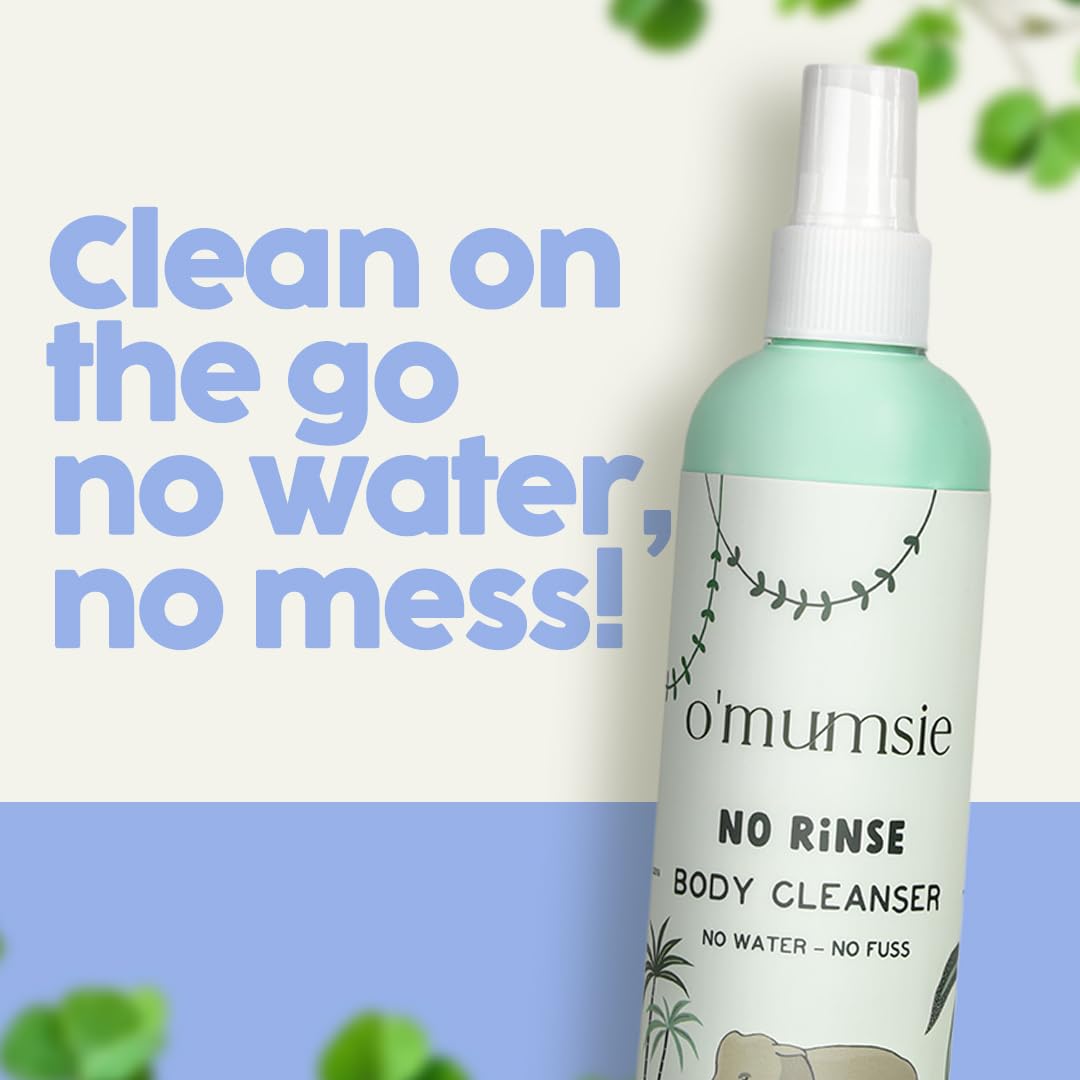 O'mumsie Organic Baby Cleanser Spray - No Rinse, Waterless Formula with Aloe Vera & Papaya Extract | Fragrance-Free, Vegan, Hypoallergenic (100ml) | Perfect for Travel, Diaper Changes & Sensitive Skin Care