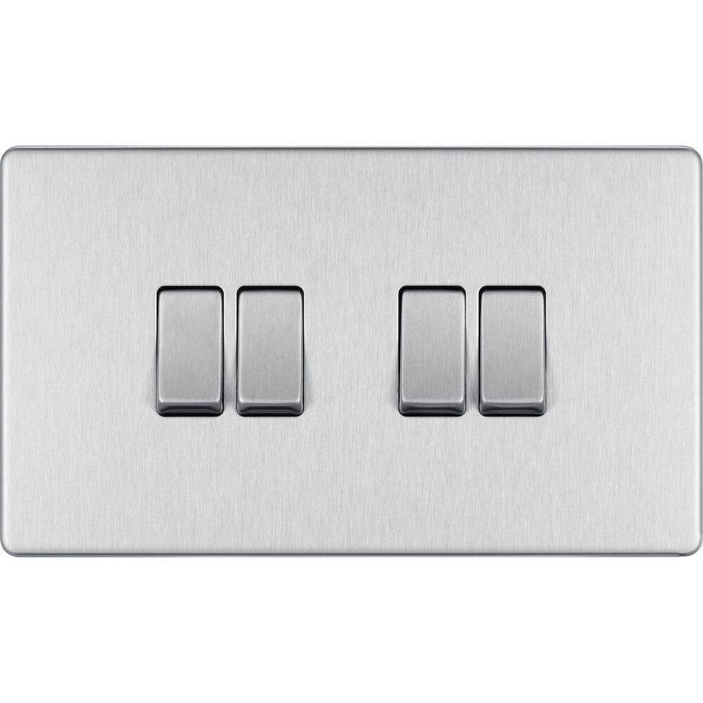 BG Nexus Screwless Brushed Steel 4G 2W Light Switch FBS44 - Modern Electrical Switch for Home & Office Lighting Control
