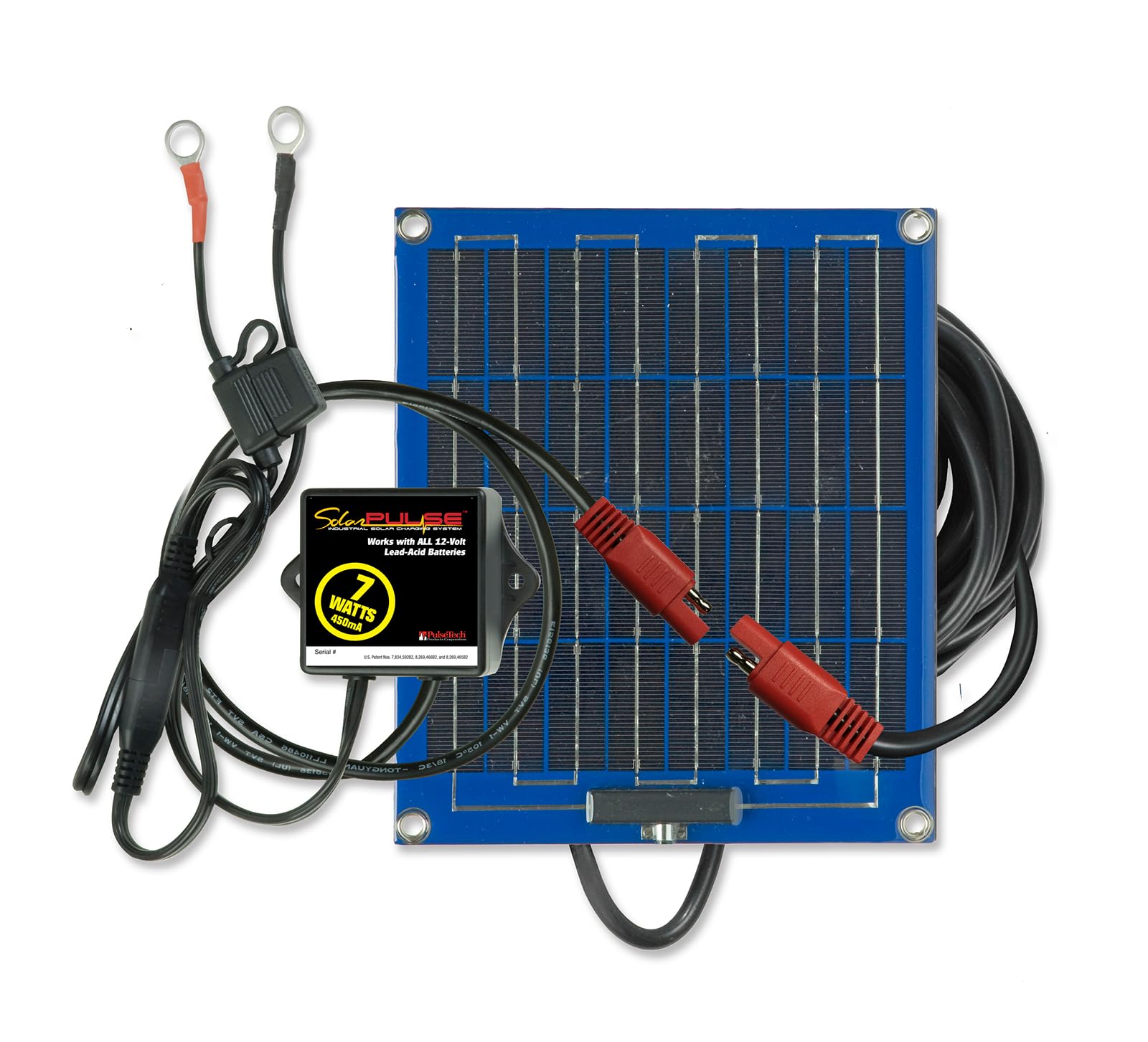 PulseTech SP-7 7W Solar Battery Charger & Maintainer for Cars, Boats, RVs - Weatherproof Blue Solar Panel Charger for 12V Batteries | Perfect for Outdoor, Camping, Off-Grid Power