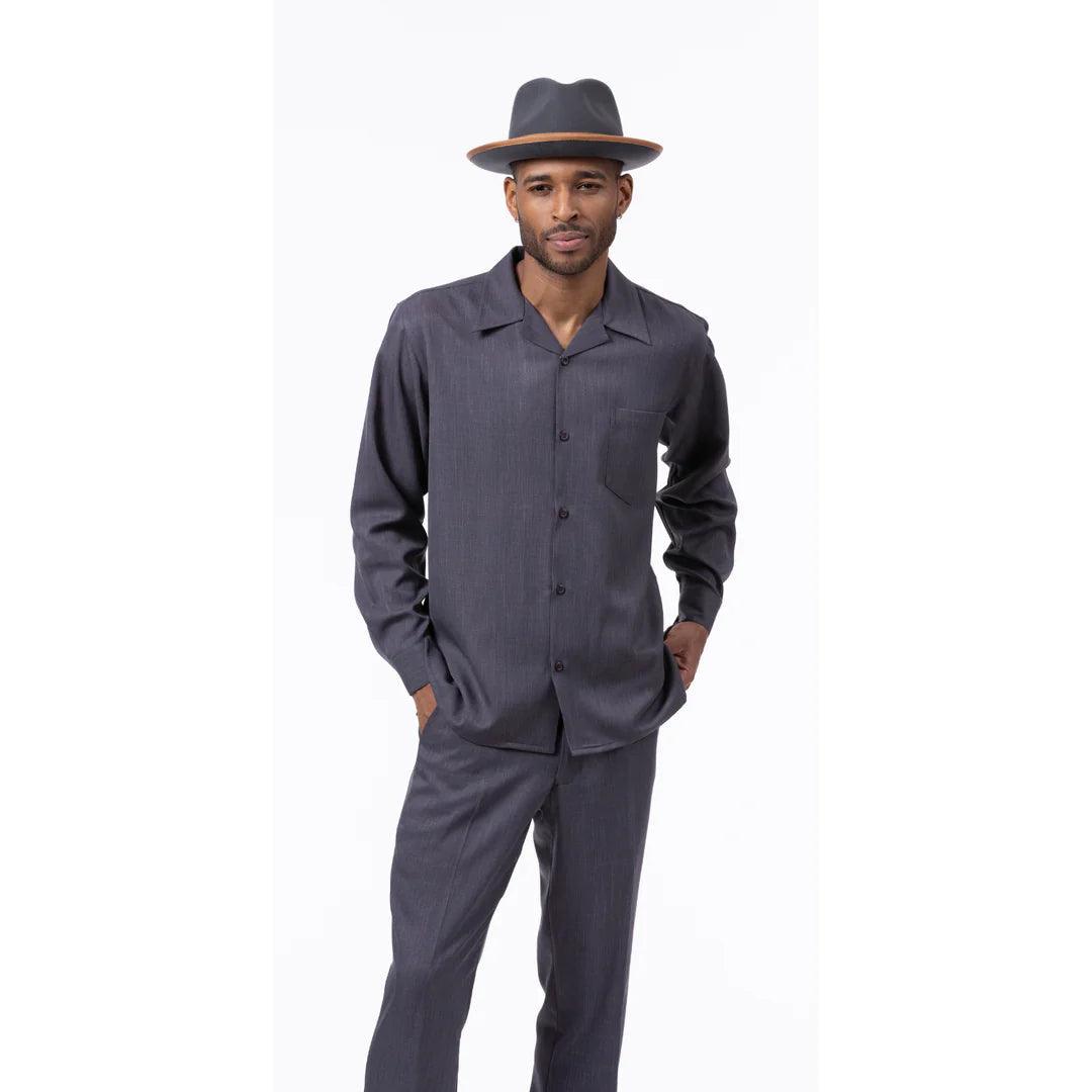 Montique Men's 2-Piece Long Sleeve Walking Suit - Solid Grey | Comfortable & Stylish Outfit for Casual Wear, Outdoor Activities & Travel