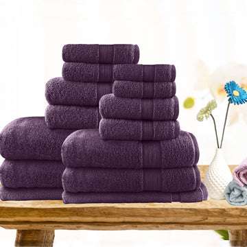 14-Piece Lightweight Soft Cotton Bath Towel Set - Premium Absorbent & Quick-Drying - Perfect for Spa, Gym, Beach & Luxury Bathroom Decor (Aubergine)
