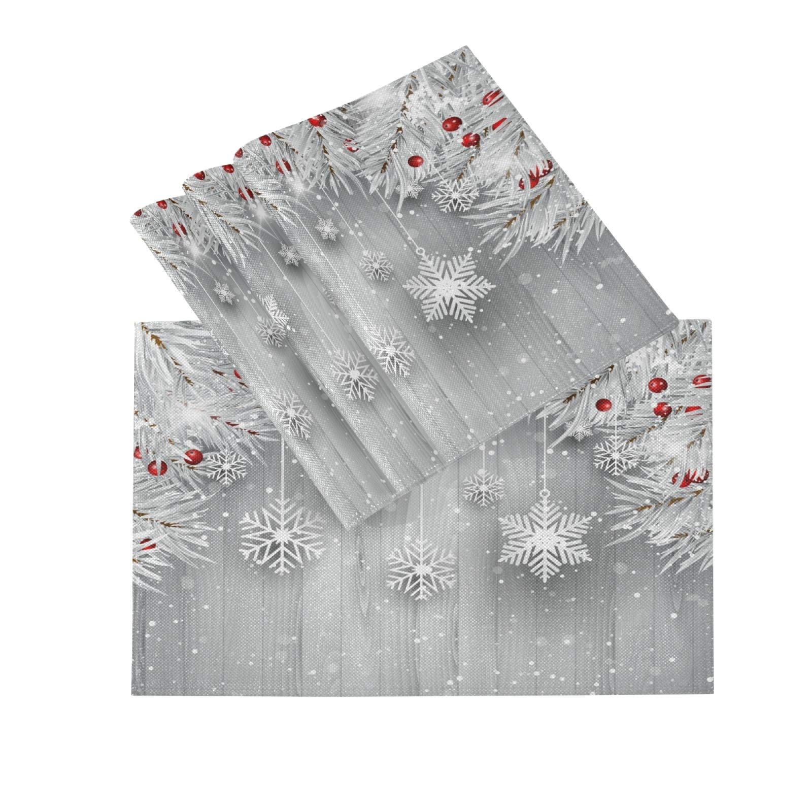 ALAZA Silver Christmas Tree Snowflake Burlap Placemats - Set of 6 Holiday Dining Table Mats for Home & Kitchen Decor - Perfect for Christmas Dinner, Winter Party, and Festive Table Settings