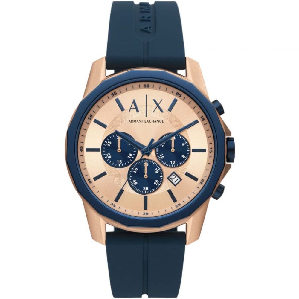 ARMANI EXCHANGE Men's Chronograph Watch - Blue Silicone Strap, Water Resistant, Fashion Casual & Dress Watch for Business, Party & Everyday Wear